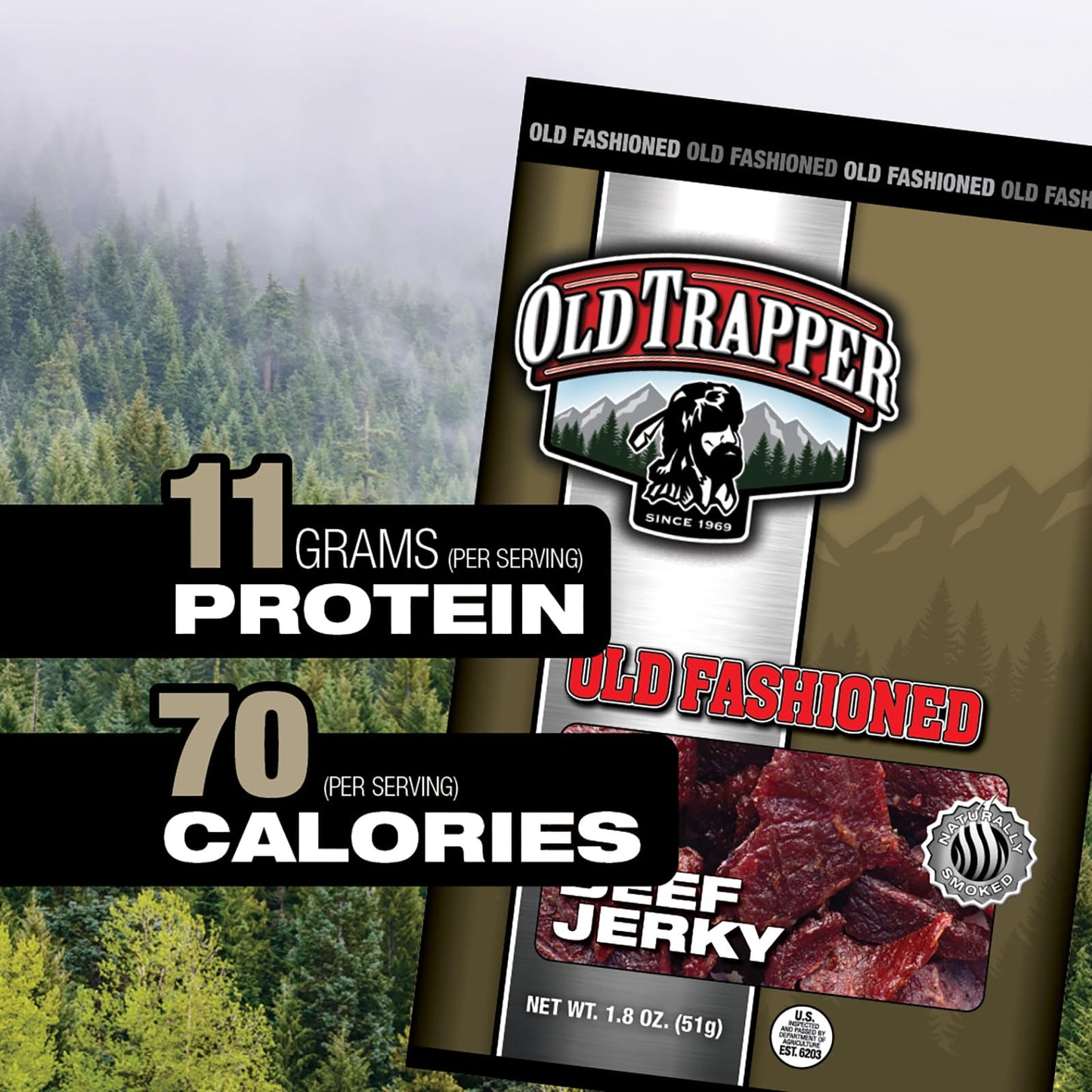 Old Trapper Beef Jerky, Old-Fashioned 10-Ounce Bag, Tender Meat Snacks for Lunches or Between Meals, 11 Grams of Protein, Zero Grams of Fat, and 70 Calories per Ounce (Pack of One)
