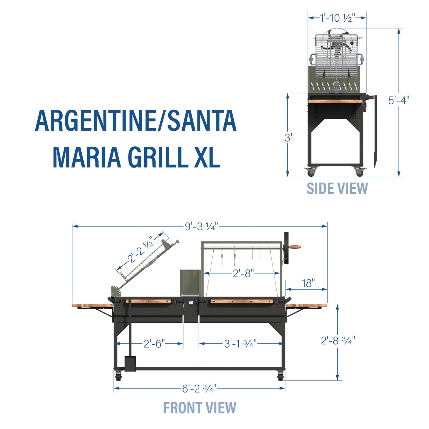Backyard Discovery Argentine Santa Maria Wood Fire & Charcoal BBQ Grill with Brasero, Adjustable Grill Grates, Fire Bricks, Heavy-Duty Steel, S-Hooks, Acacia Wood Table for Outdoor Gaucho Grilling