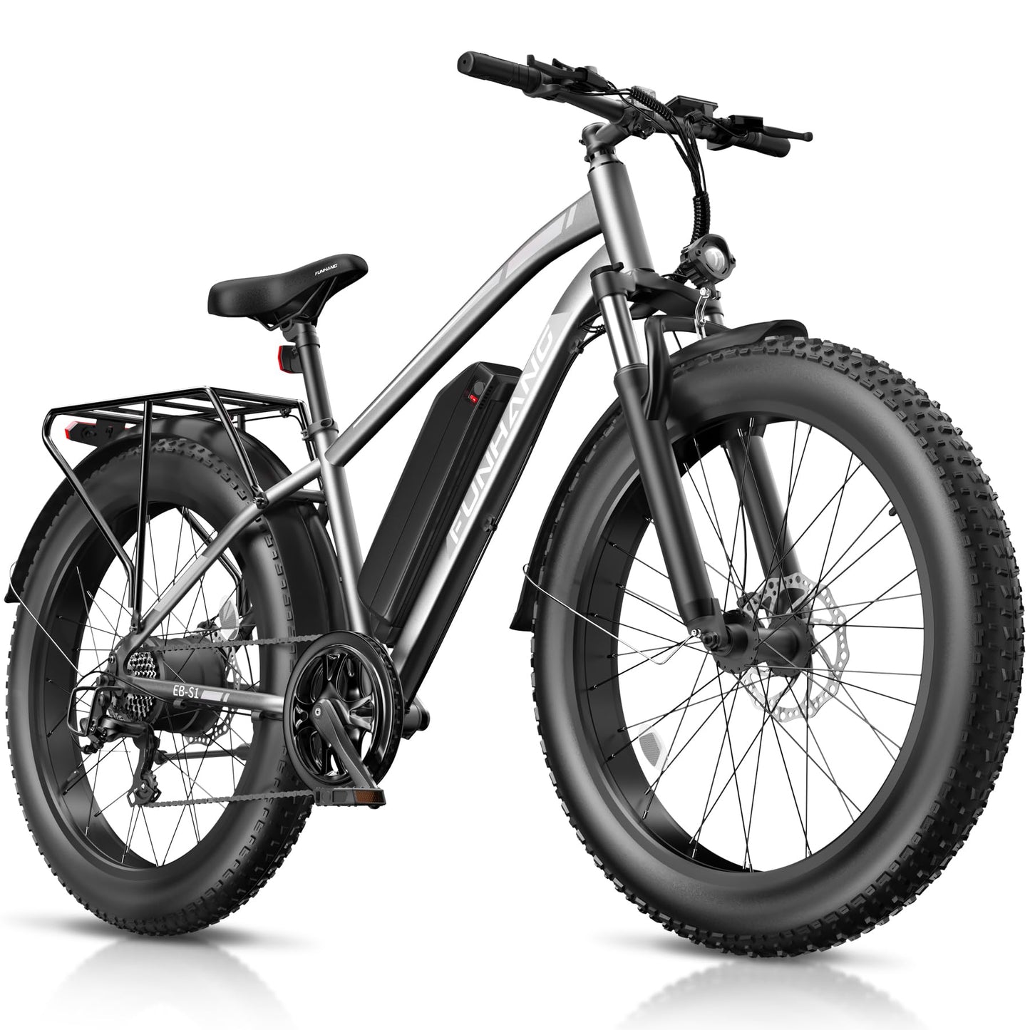 Electric Bike for Adults, 1000W Peak Ebike, 25MPH 60Miles Electric Mountain Bike, 26" Fat Tire Electric Bicycle with 48V 13AH Battery, Rear Rack, Turn Signal, Lockable Suspension Fork,7 Speed