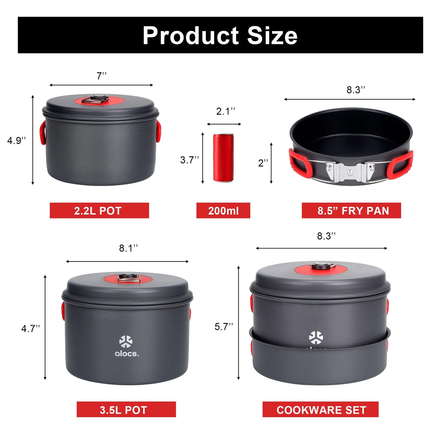 Alocs Camping Cookware Set Camping Gear, Compact Camping Pots and Pans Set, Durable Hard Alumina Camping Cooking Set for Outdoor Backpacking Camping Hiking Picnic, Included Mesh Carry Bag.