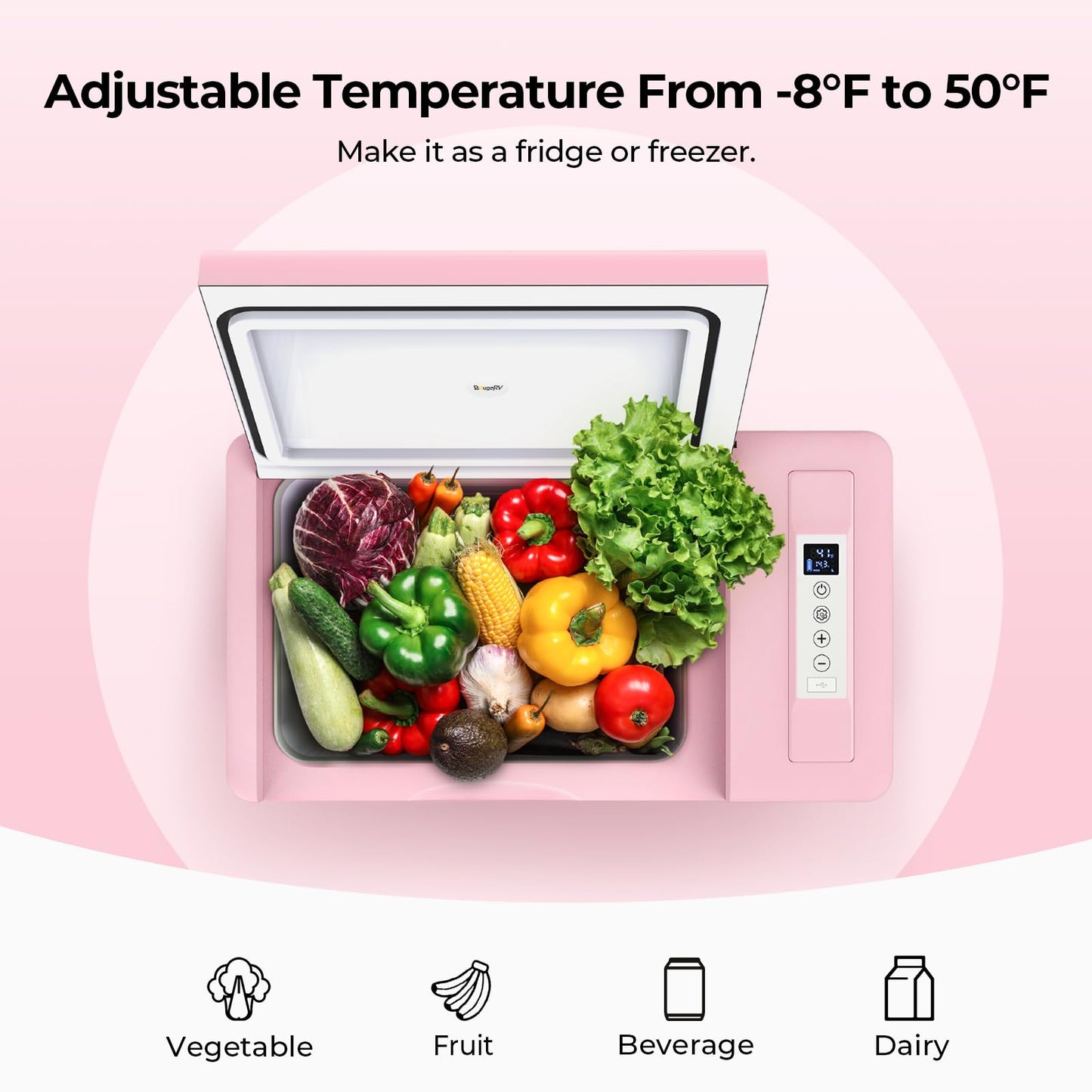 BougeRV 12 Volt Refrigerator 12V Car Fridge 23 Quart Portable Freezer Compressor Cooler 12/24V DC 110~240 Volt AC for Truck Van RV Camper SUV Travel Camping Road Trips Tailgating -7℉~50℉