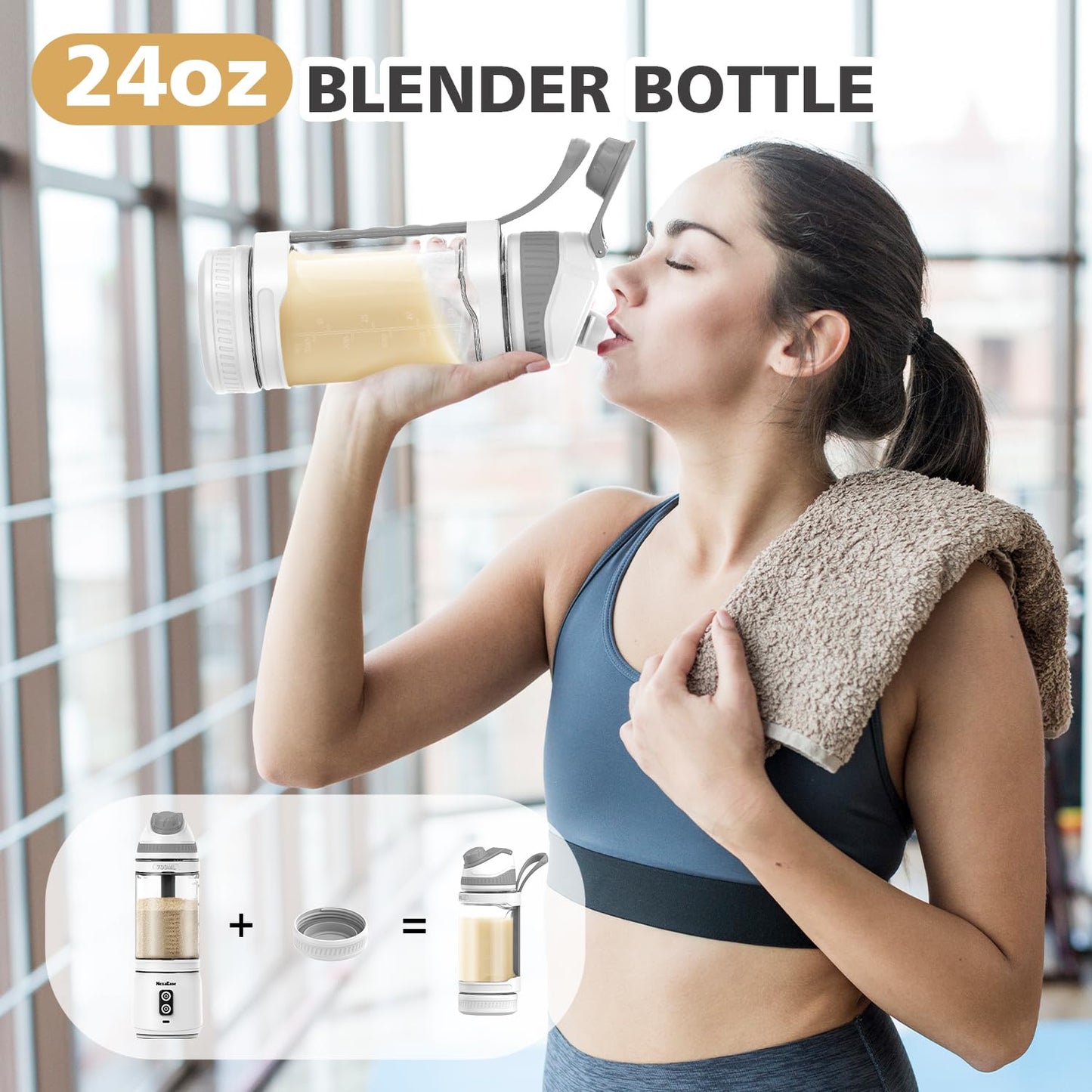 Portable Blender with Insulated Carrying Case & Recipe Book for Shakes and Smoothies, 24 OZ Personal Juicer Electric Protein Shaker Bottle, Mini Small Blender Cup with USB-C Rechargeable, Travel Lid