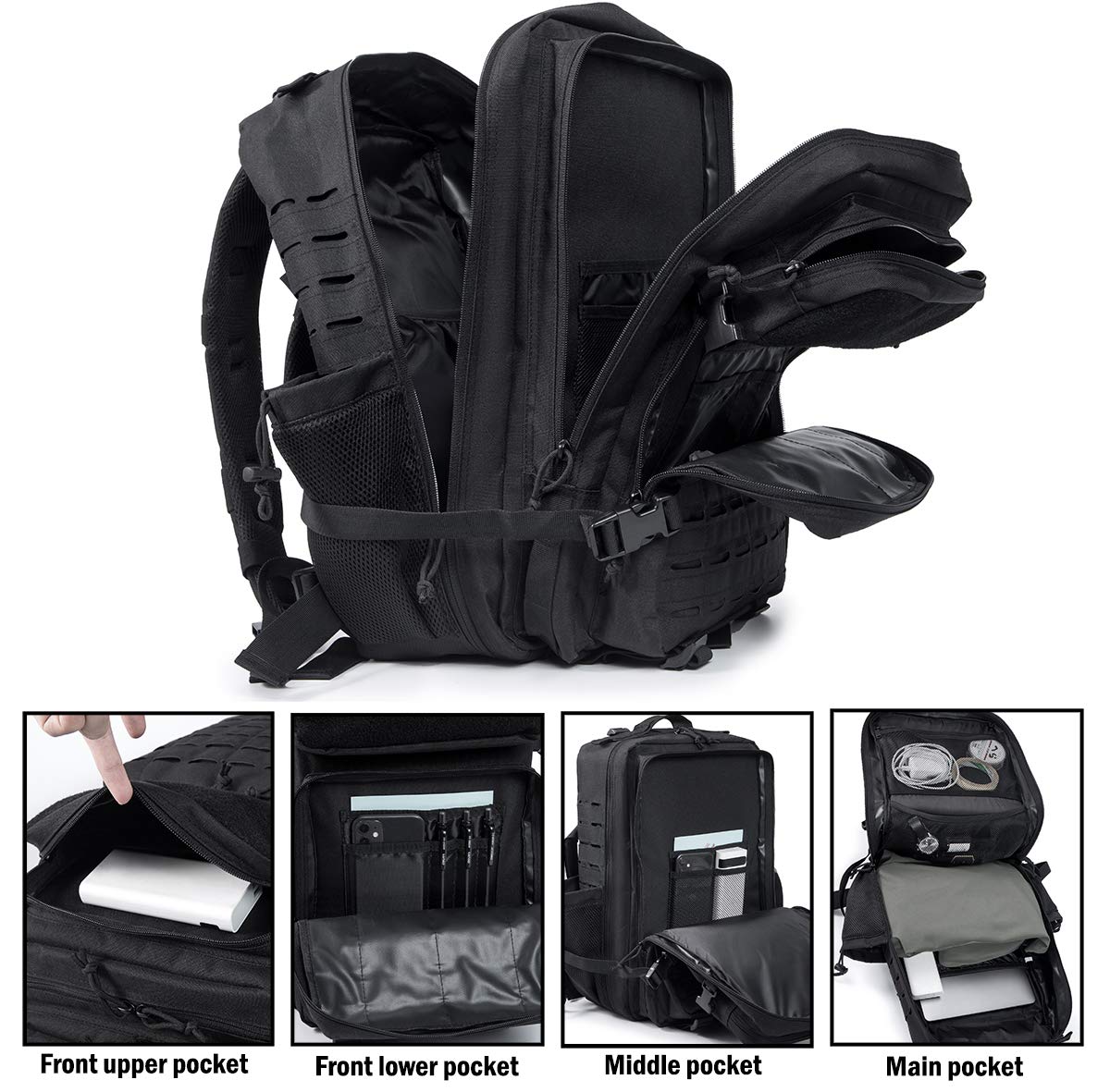 QT&QY 25L/35L/45L Military Tactical Backpack For Men Molle Daypack 3 Day Bug Out Bag Hiking Rucksack With Bottle Holder