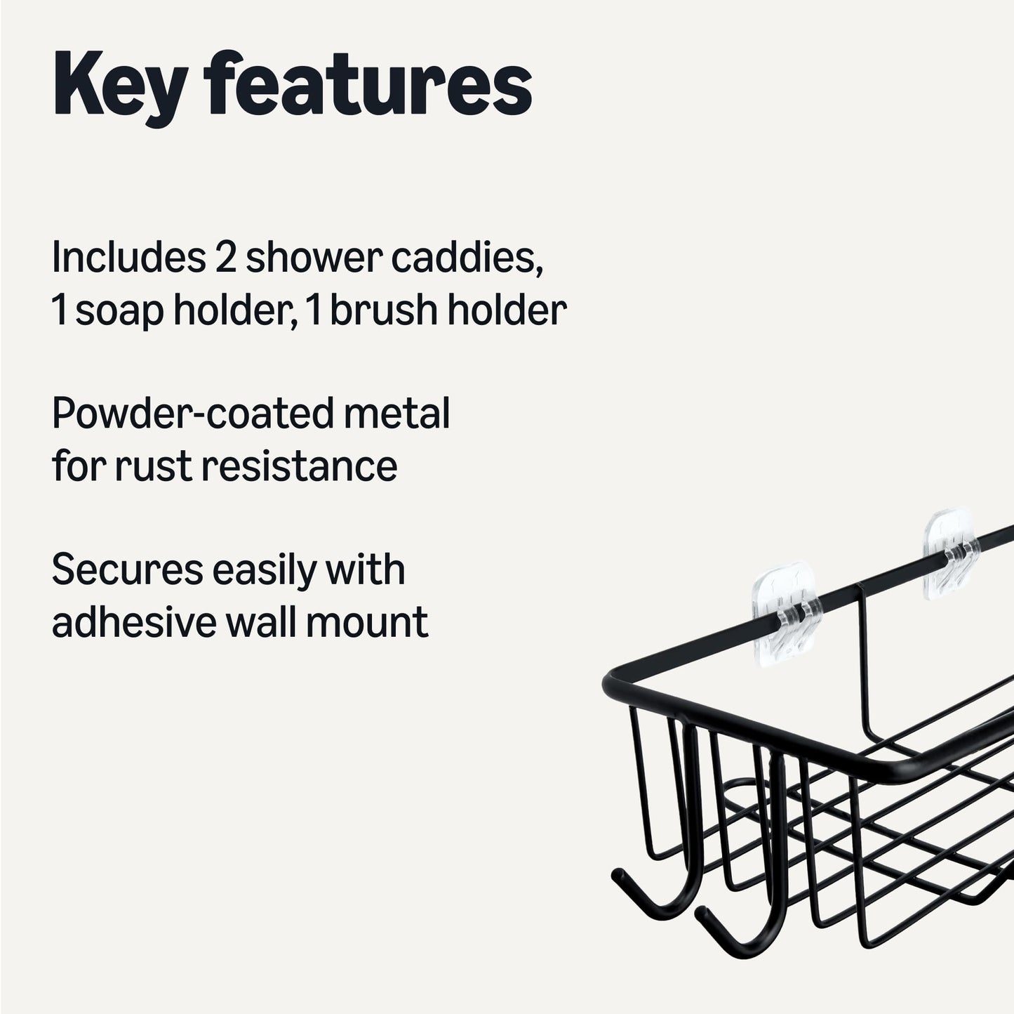Amazon Basics Stainless Steel Shower Organizer Caddy with Soap Holder, Black, Set of 5