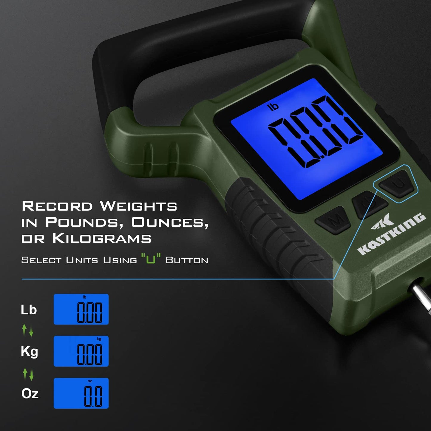KastKing Fish Scale, WideView Floating Waterproof Digital Scale, 2.5” Large LCD Display, 110lb Capacity, Multi-Mode Pound/Ounces & Kilograms, Stores up to 9 Weights, Fishing Gifts for Men