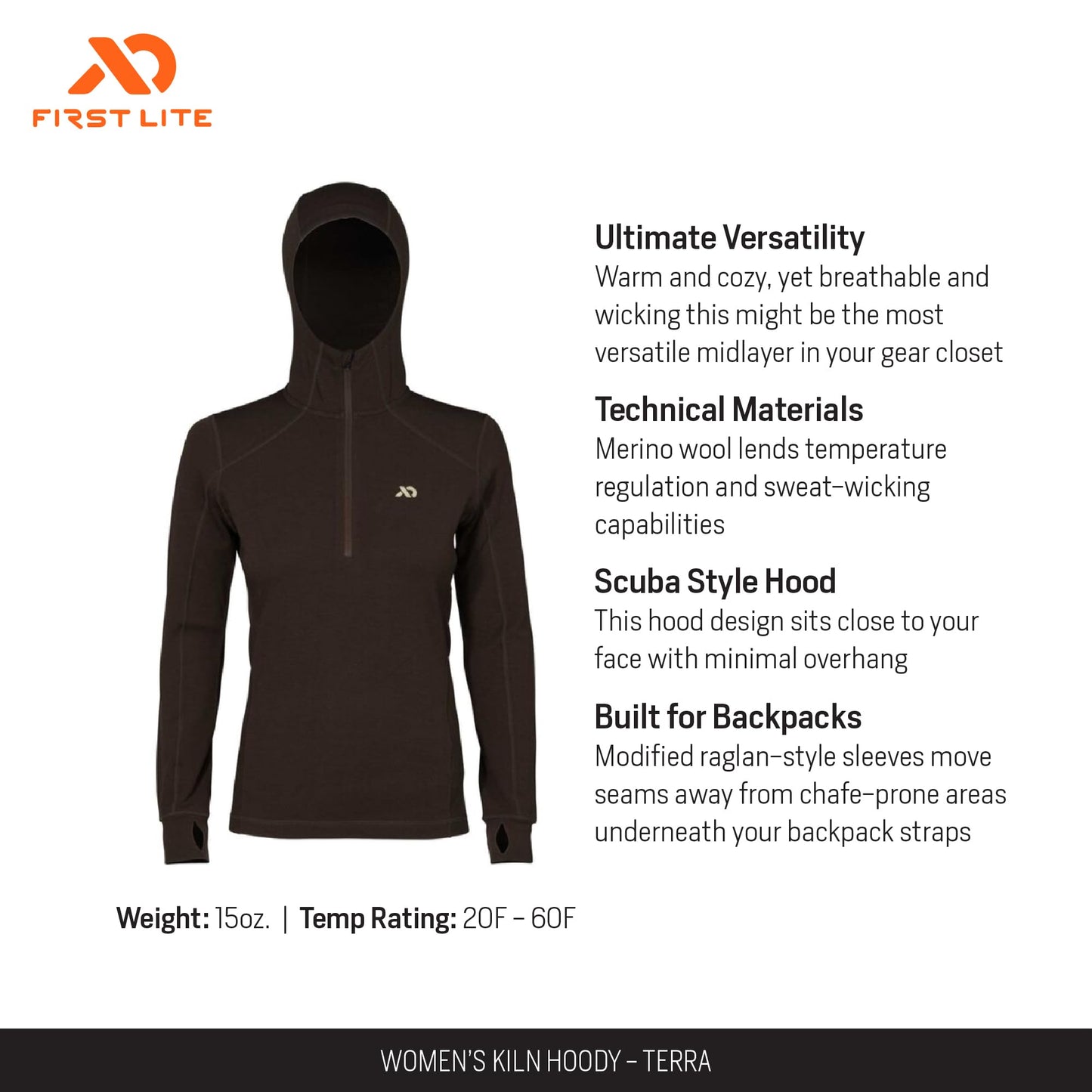First Lite Women's Kiln Hoody - Merino Wool Midweight Camo Hunting Base Layer