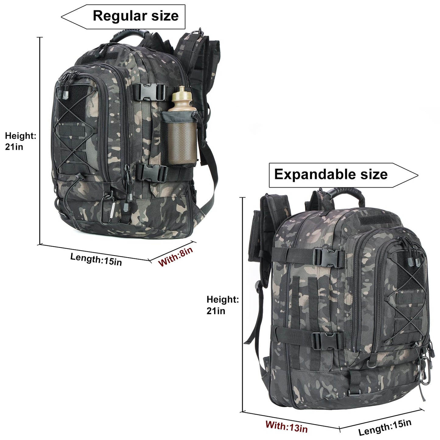 Large Tactical Backpack for Men Military Backpack with DIY System for Travel, Work,Camping,Hunting,Hiking,Sports (GREEN)
