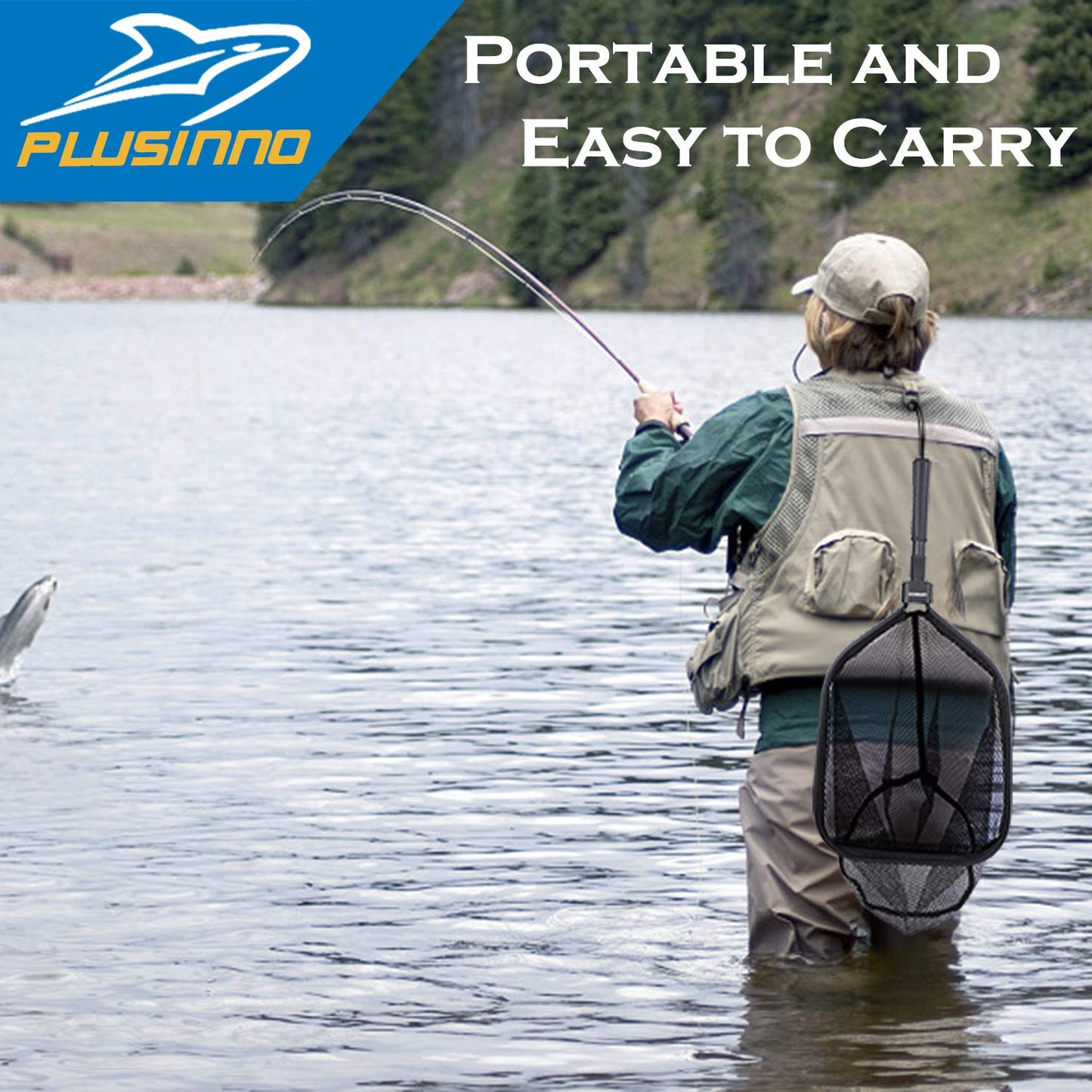 PLUSINNO Fly Fishing Net, Bass Trout Landing Net, Folding Fishing Nets Fresh Water, Safe Fish Catching or Releasing