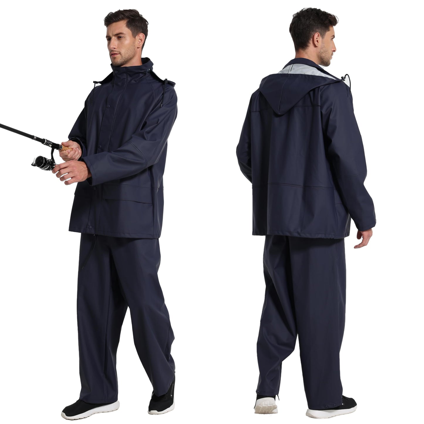 Men's Workwear PRO Rain Suit - Waterproof Jacket and Bib Pants 3-piece Set for Ultimate Safety and Comfort