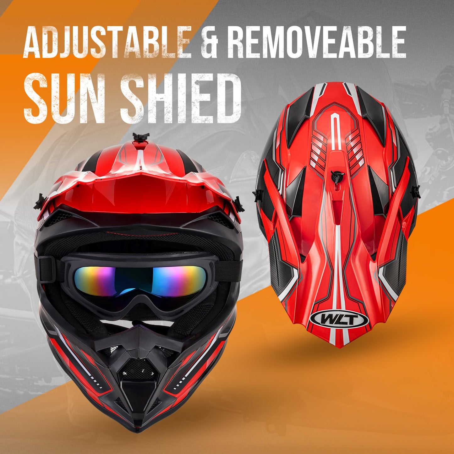 Adult Motocross Dirt Bike Helmet with Goggle, Gloves & Mask - DOT/FMVSS-218 Off-Road Motorcycle & ATV Helmet with Adjustable Sun Visor