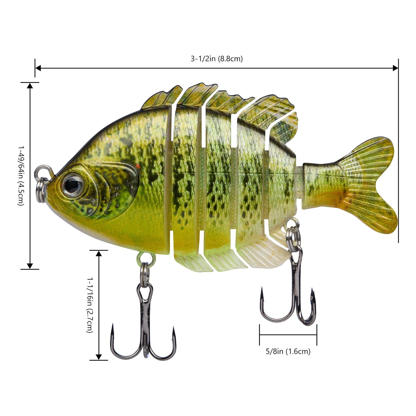 BASSDASH SwimPanfish Multi Jointed Panfish Bluegill Swimbaits Hard Topwater Bass Lures Fishing Lure Crank Saltwater 3.5in/0.85oz