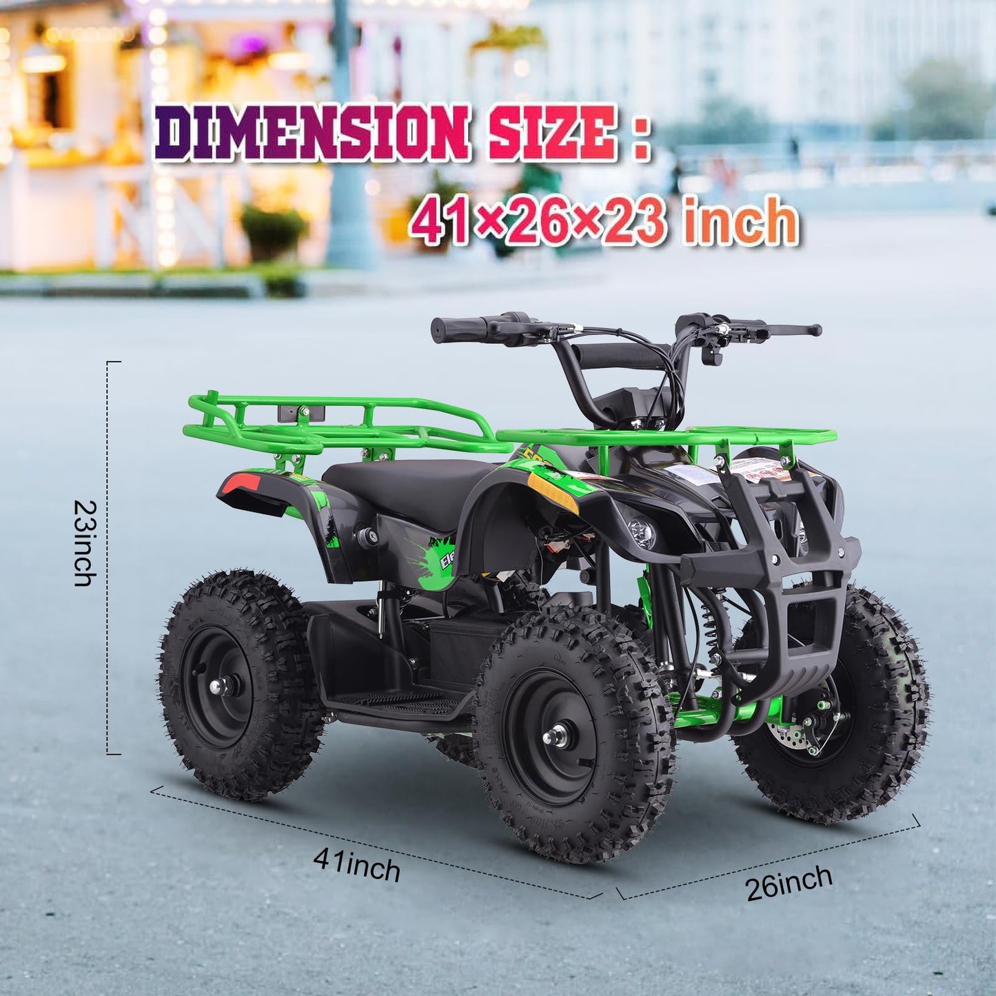 36V 4 Wheelers Electric ATV, Dirt Quad Vehicle Adjustable Speed, Kids Quad Bike 500W 12-15MPH Dual Suspension for Kids Ages 13+ (Green)