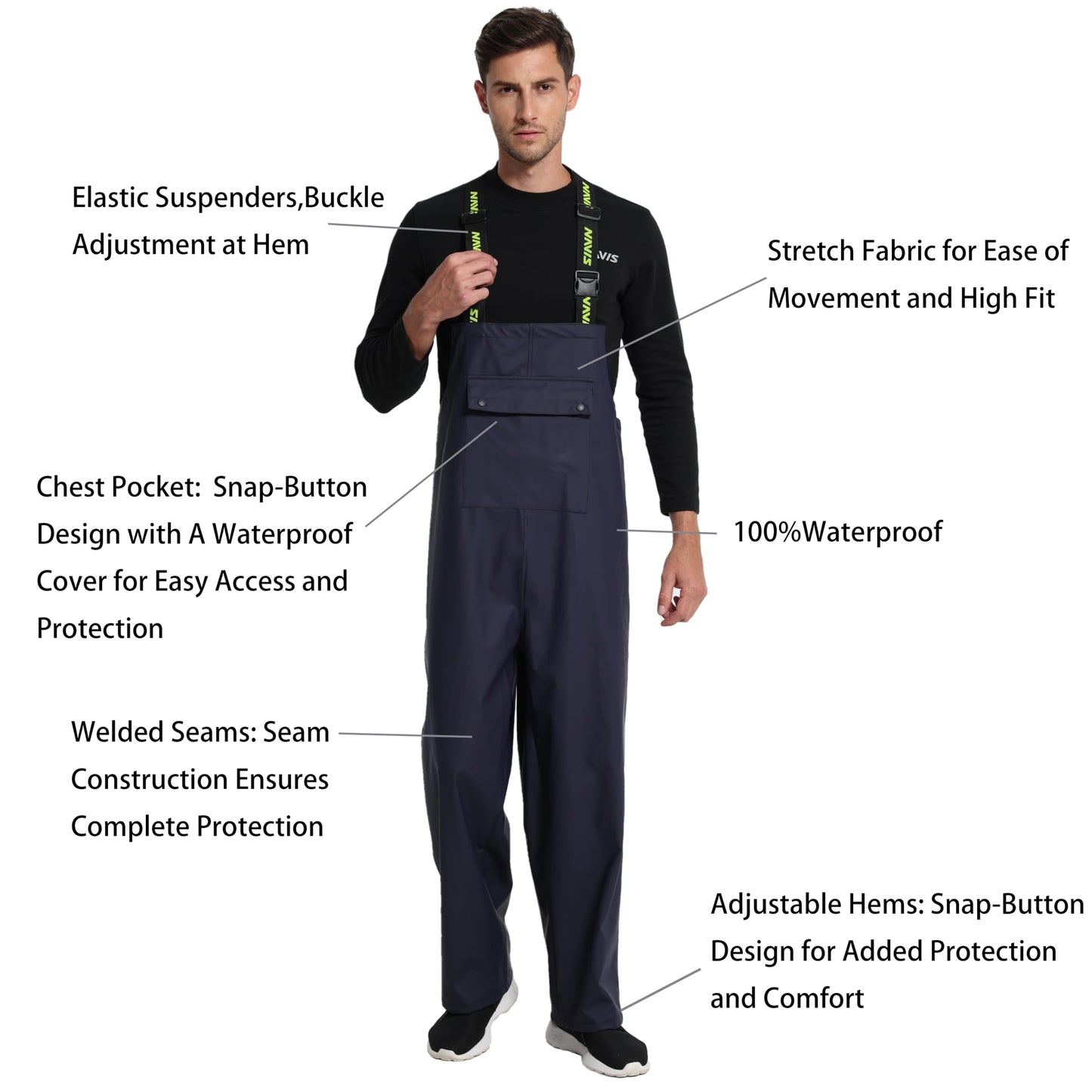 Men's Workwear PRO Rain Suit - Waterproof Jacket and Bib Pants 3-piece Set for Ultimate Safety and Comfort