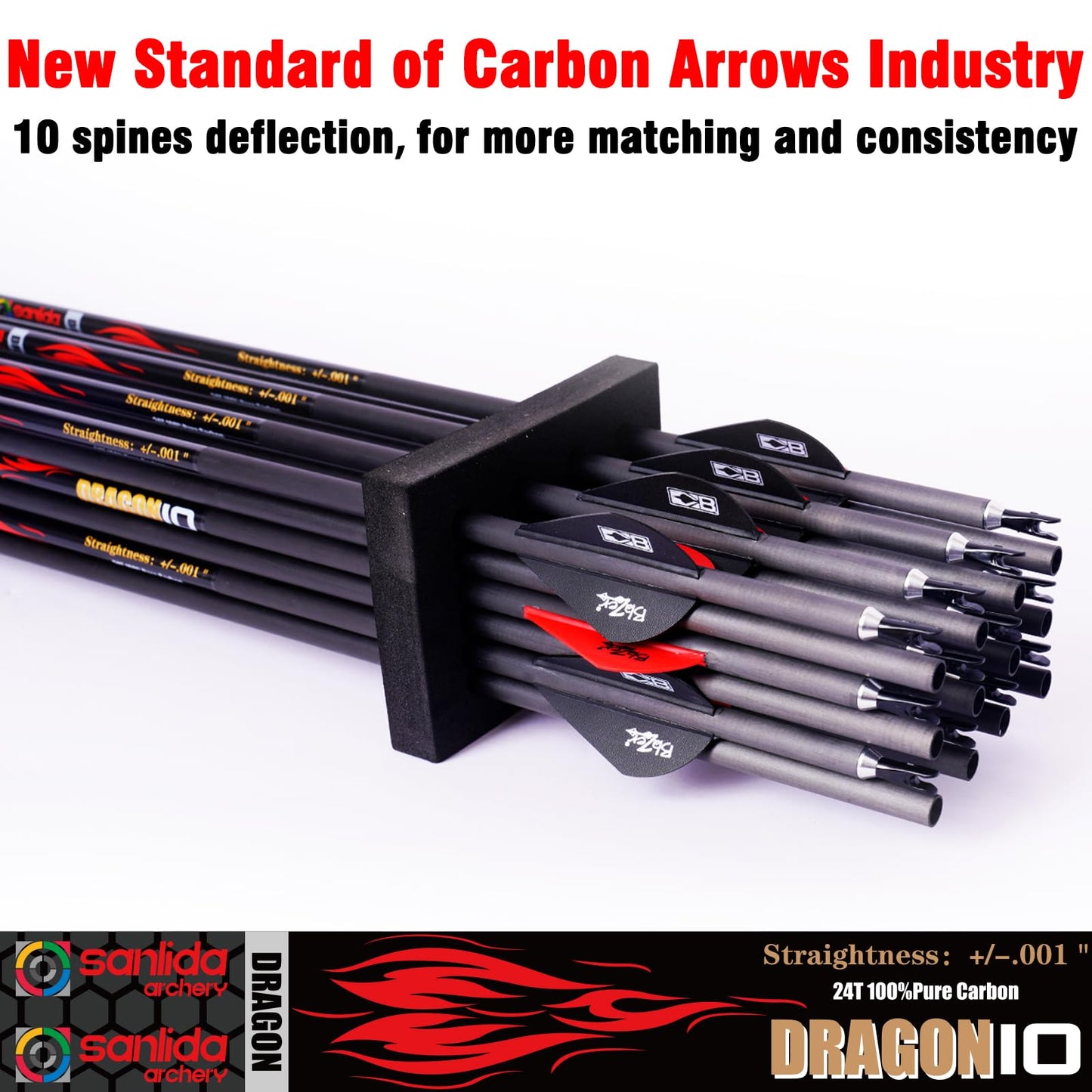 sanlida 100% Pure Carbon Arrows, 0.001"/0.003"/0.006", Buy 12 Get 12 Free/Buy 6 Get 6 Free!10 Spines Deflection for Compound Bow & Recurve Bows (12PCS / 24PCS)