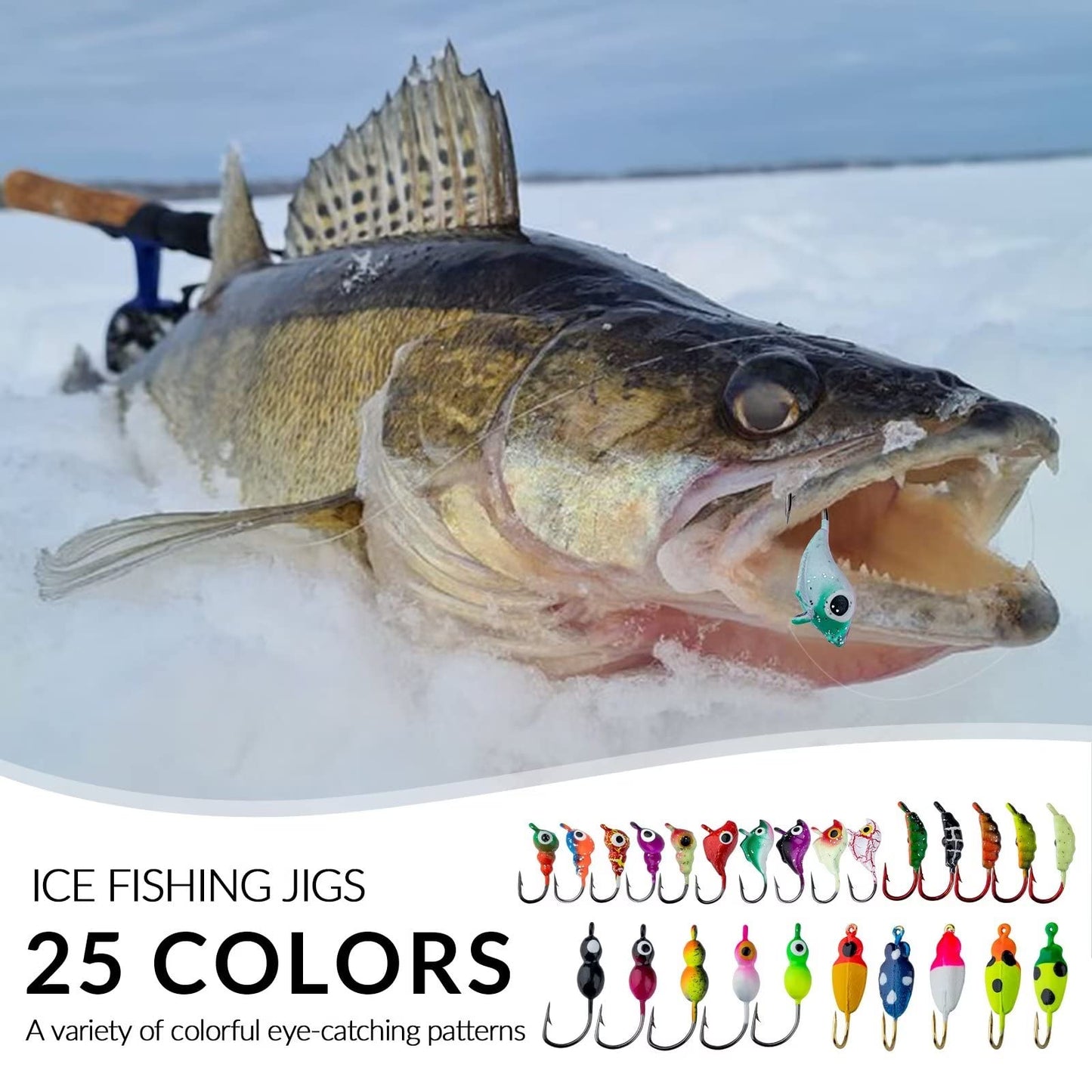 THKFISH Ice Fishing Jigs Kit Ice Fishing Lures for Walleye Perch Jigs Heads for Ice Fishing Tackle Panfish Crappie Jigs 50PCS/31PCS