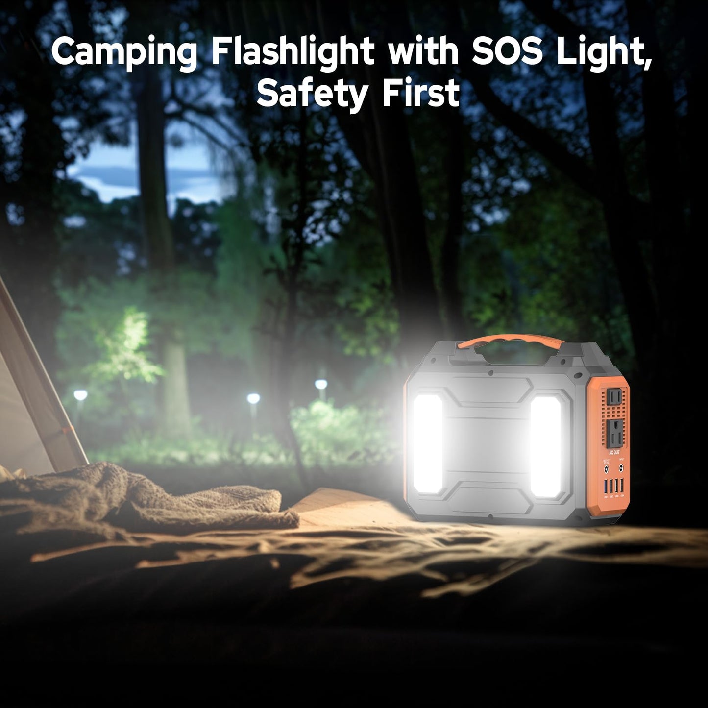 Portable Solar Generator, 300W Portable Power Station with Foldable 60W Solar Panel, 110V Pure Sine Wave 280Wh Lithium Battery Pack with USB DC AC Outlet for Home Use RV Van Outdoor Camping-Orange