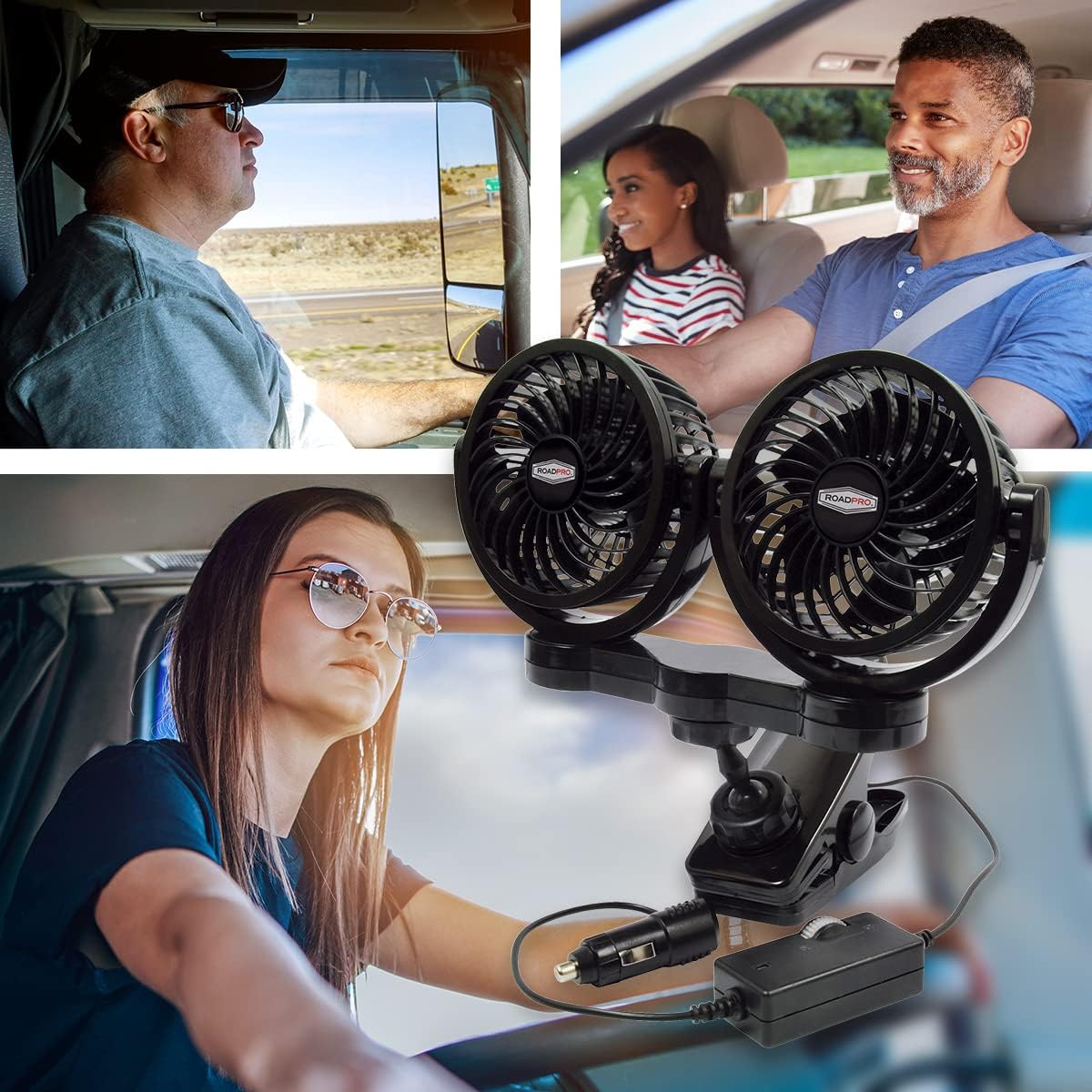 RoadPro RPSC8572 12-Volt Dual Fan with Mounting Clip, Black, 10X7X12