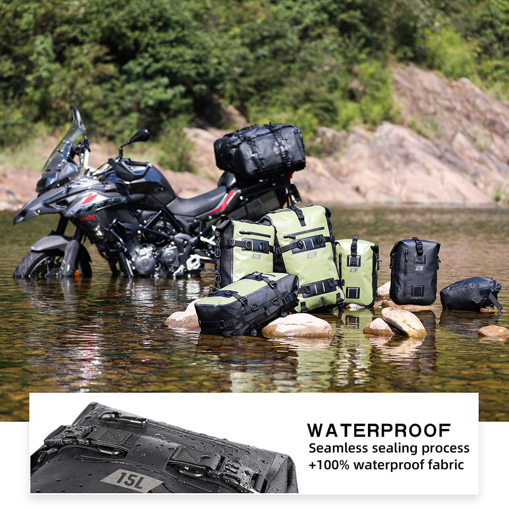 Rhinowalk Motorcycle Tail Bag Motorbike Side Bag 8L Full Waterproof Motor Saddle Pannier Bag Rear Rack Trunk Professional Motor Accessories-Black