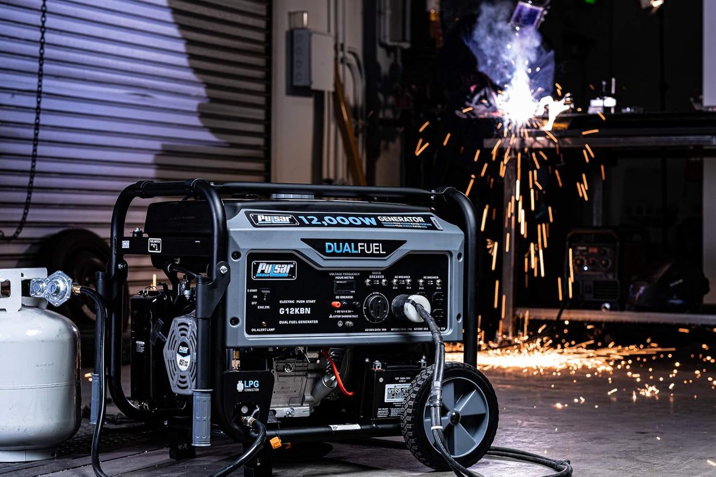Pulsar G12KBN Heavy Duty Portable Dual Fuel Generator - 9500 Rated Watts & 12000 Peak Watts - Gas & LPG - Electric Start - Transfer Switch & RV Ready - CARB Compliant