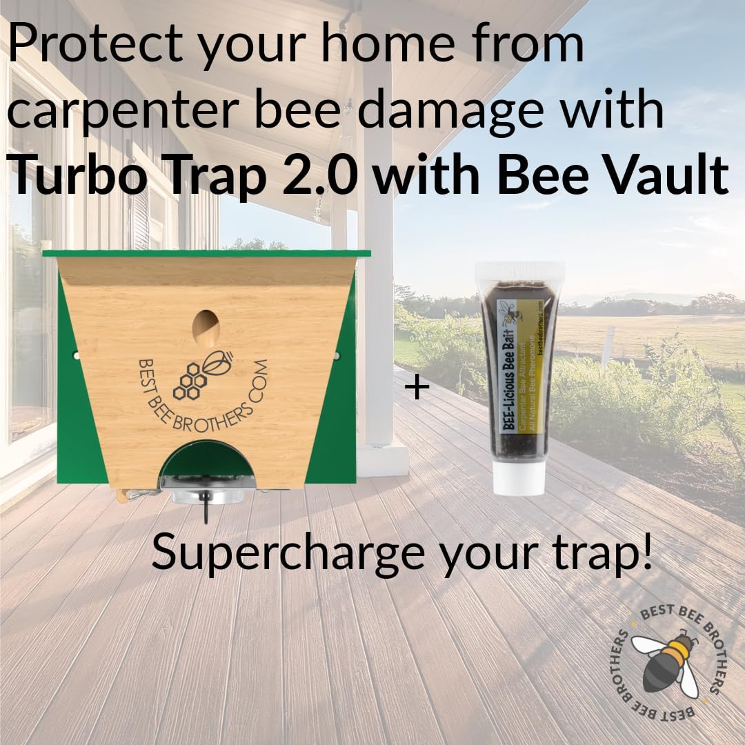 Best Bee Brothers Turbo Trap 2.0, Professional-Grade Carpenter Bee Trap for Outside with Bee Vault, Large Viewport & Spring-Loaded Door, 4.1” W x 4.8” H x 5.9” D (2 Pack)