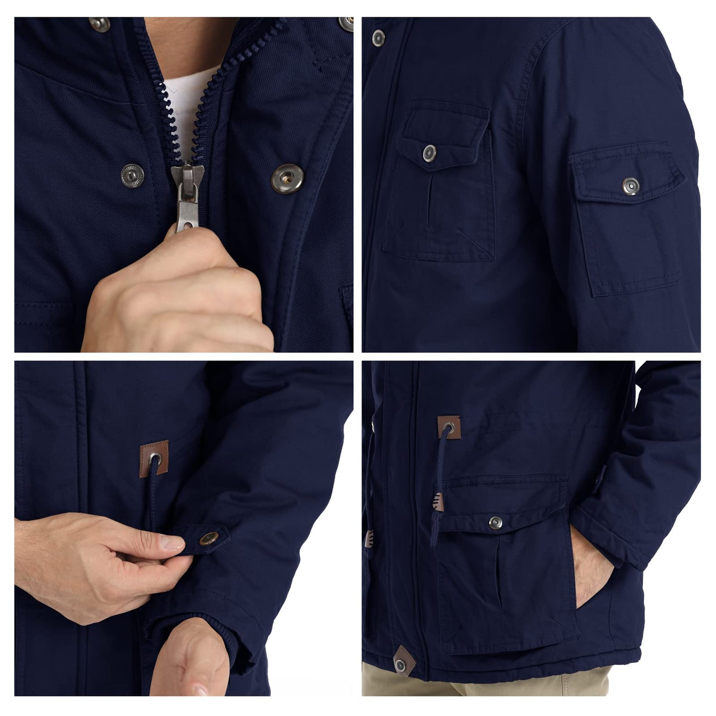CHEXPEL Men's Thick Winter Jackets with Hood, Fleece Lining, Cotton Military Work Jackets with Cargo Pockets, Outwear
