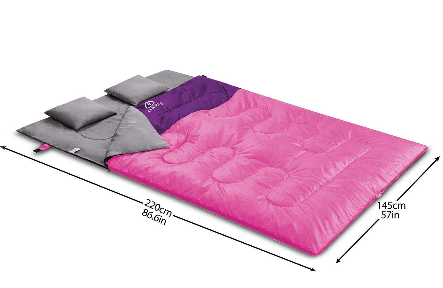 oaskys Double Sleeping Bag for Adults with 2 Pillows - Queen Size XL Waterproof Sleeping Bag for All Season Camping Hiking Backpacking 2 Person Sleeping Bags for Cold Weather & Warm