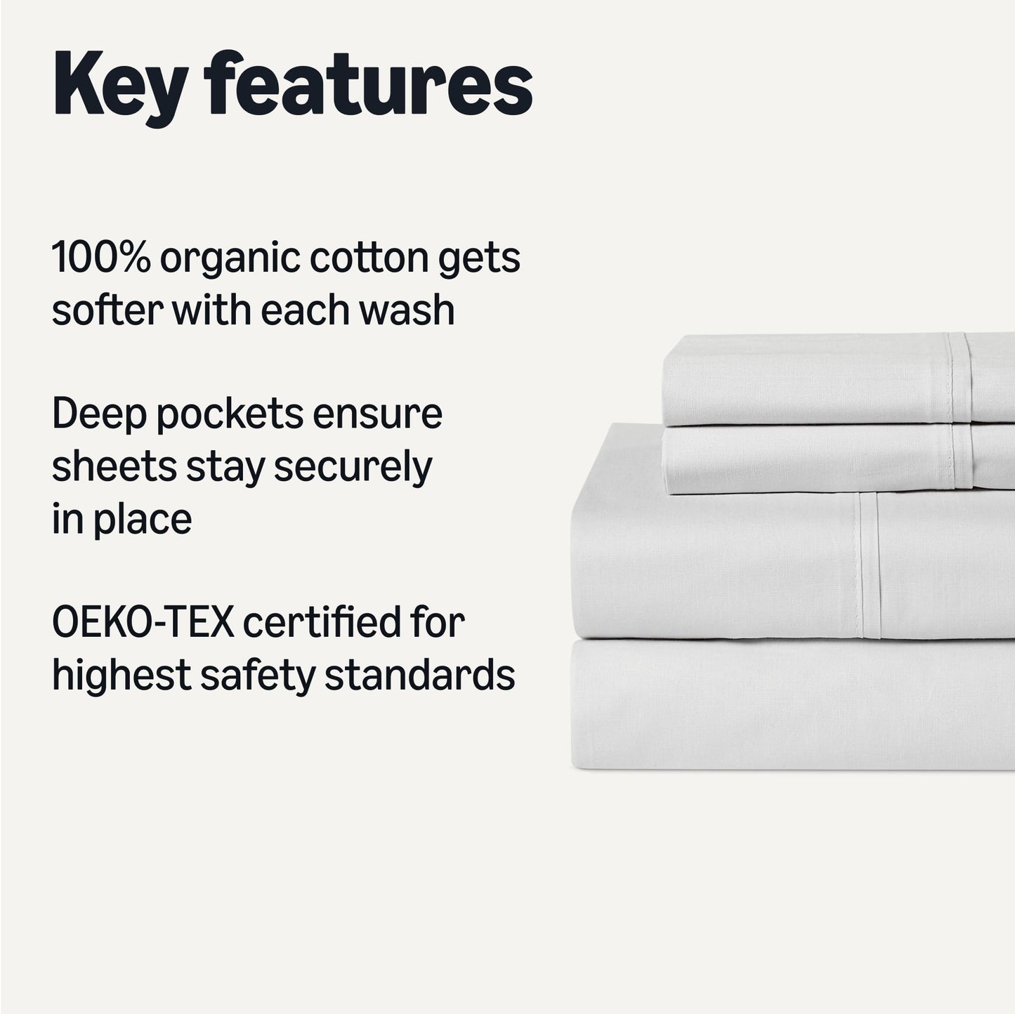 Amazon Basics 100% Organic Cotton Kids' Sheet Set with Pillowcase, Queen, Pale Gray
