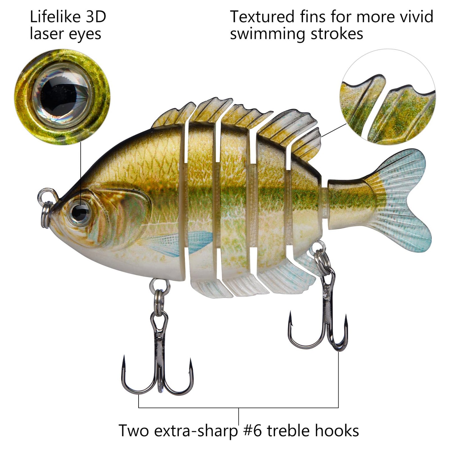 BASSDASH SwimPanfish Multi Jointed Panfish Bluegill Swimbaits Hard Topwater Bass Lures Fishing Lure Crank Saltwater 3.5in/0.85oz