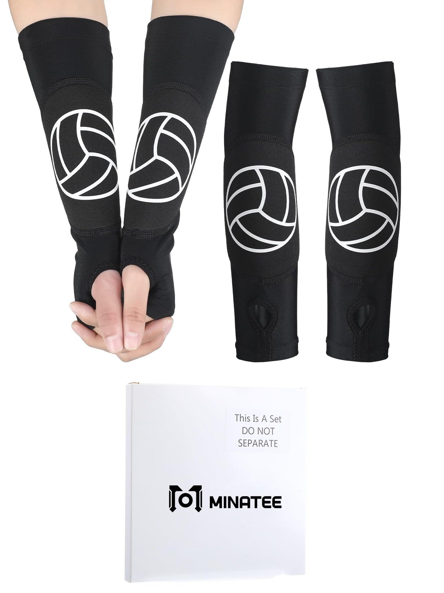 Minatee Volleyball Arm Sleeves Passing Hitting Forearm Sleeves with Protection Pads and Thumb Hole for Youth Girls Kids Women(1 Pair,12 Inch)