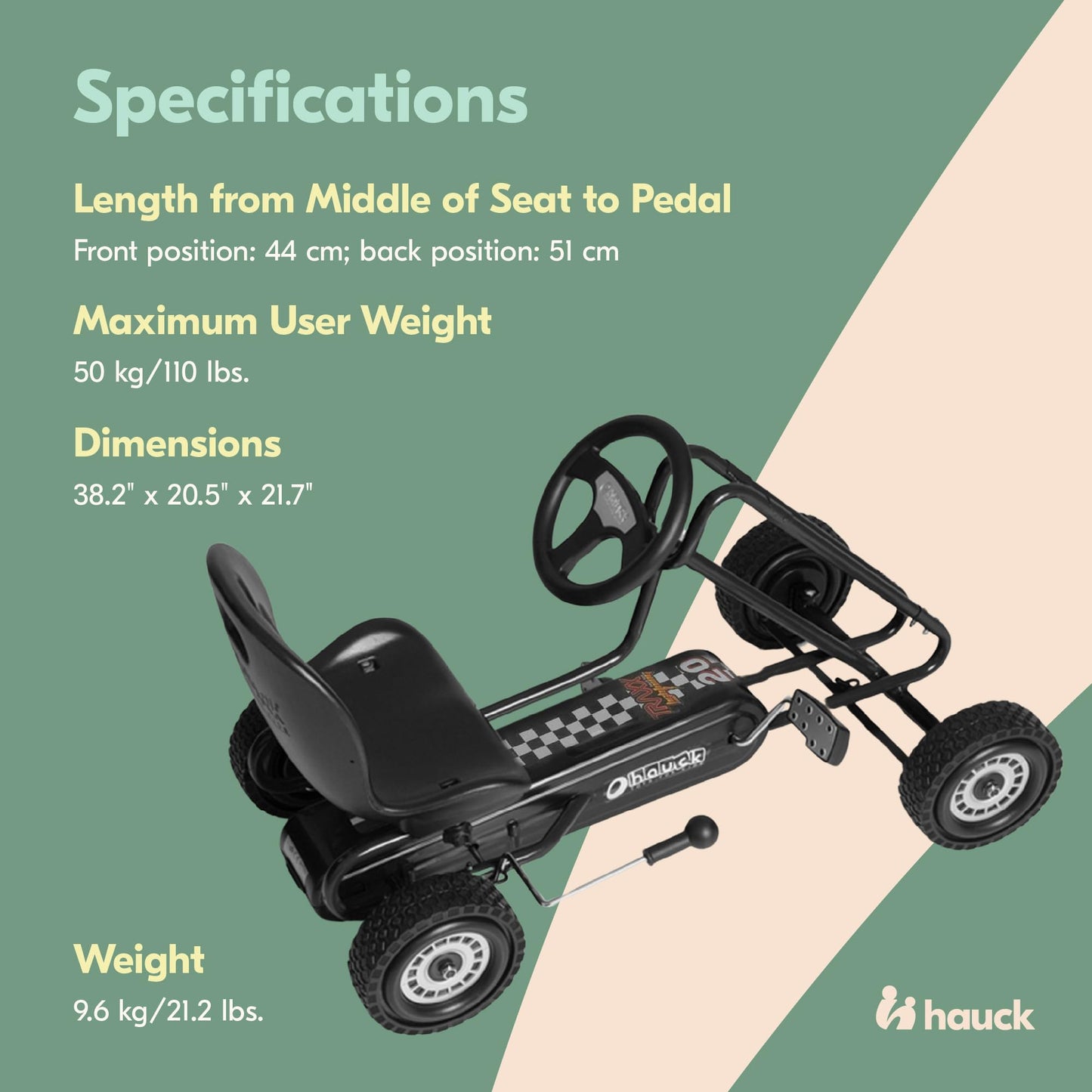 hauck Kids Pedal Go Kart, 4 Wheel Bike Cart, Ages 4-8, Lightning Ride, Race Green