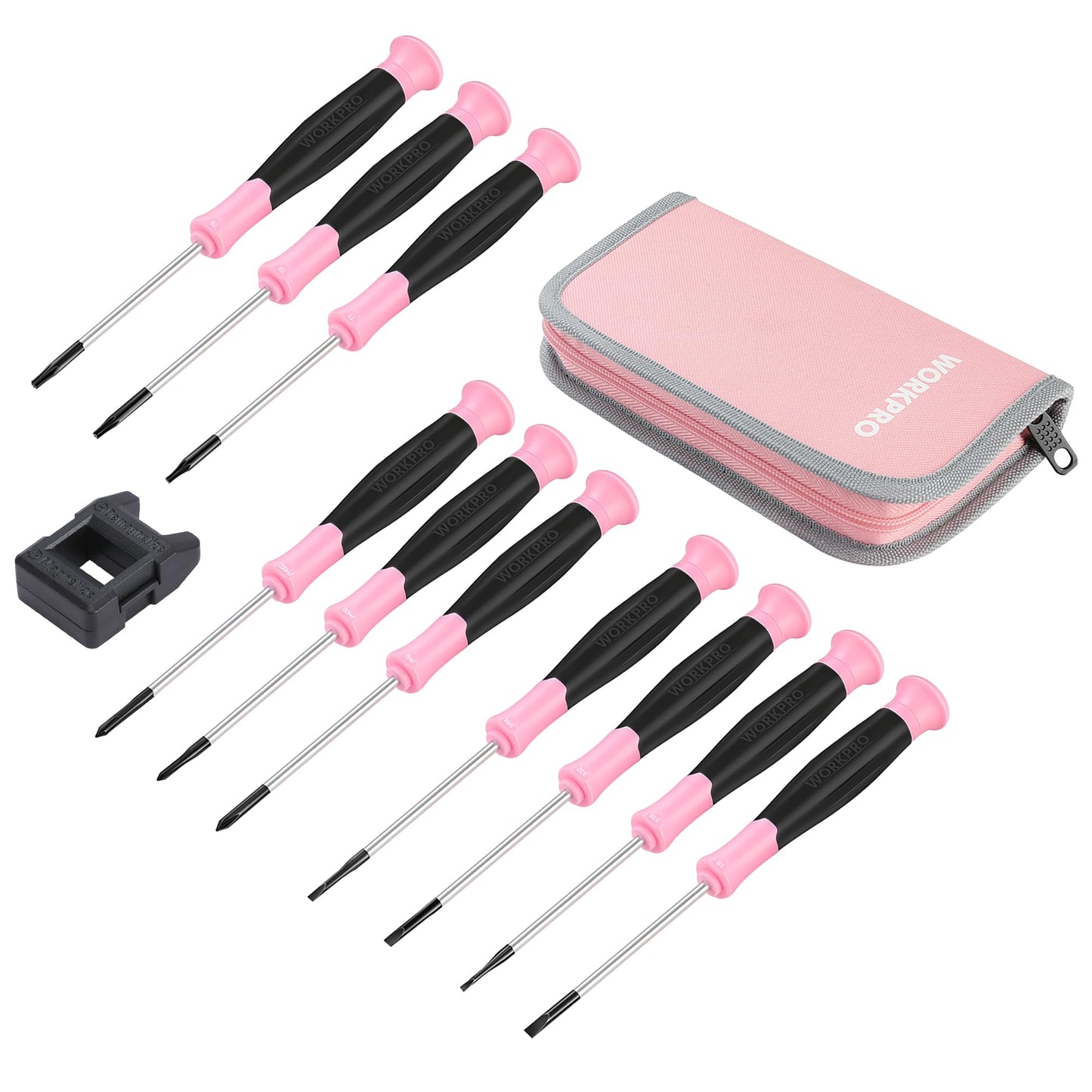 WORKPRO 10-Piece Magnetic Screwdriver Set with Pouch, Phillips, Slotted, Flat Head Screwdriver Include Magnetizer, Screwdriver with Non-Slip Grip, for Home Repair and DIY Projects
