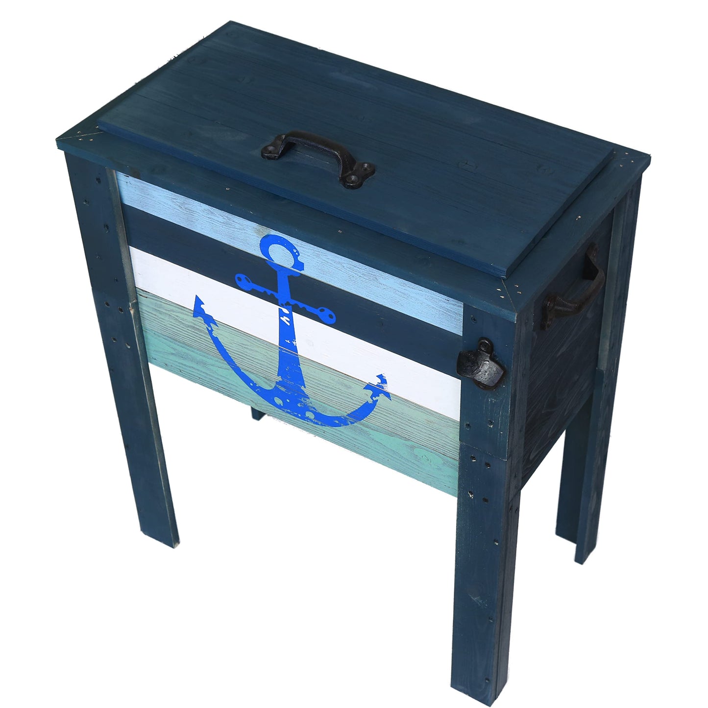 Wooden Patio Beverage Cooler for Porch, Deck or Patio - American Flag Design - 57 Qt - Backyard Expressions