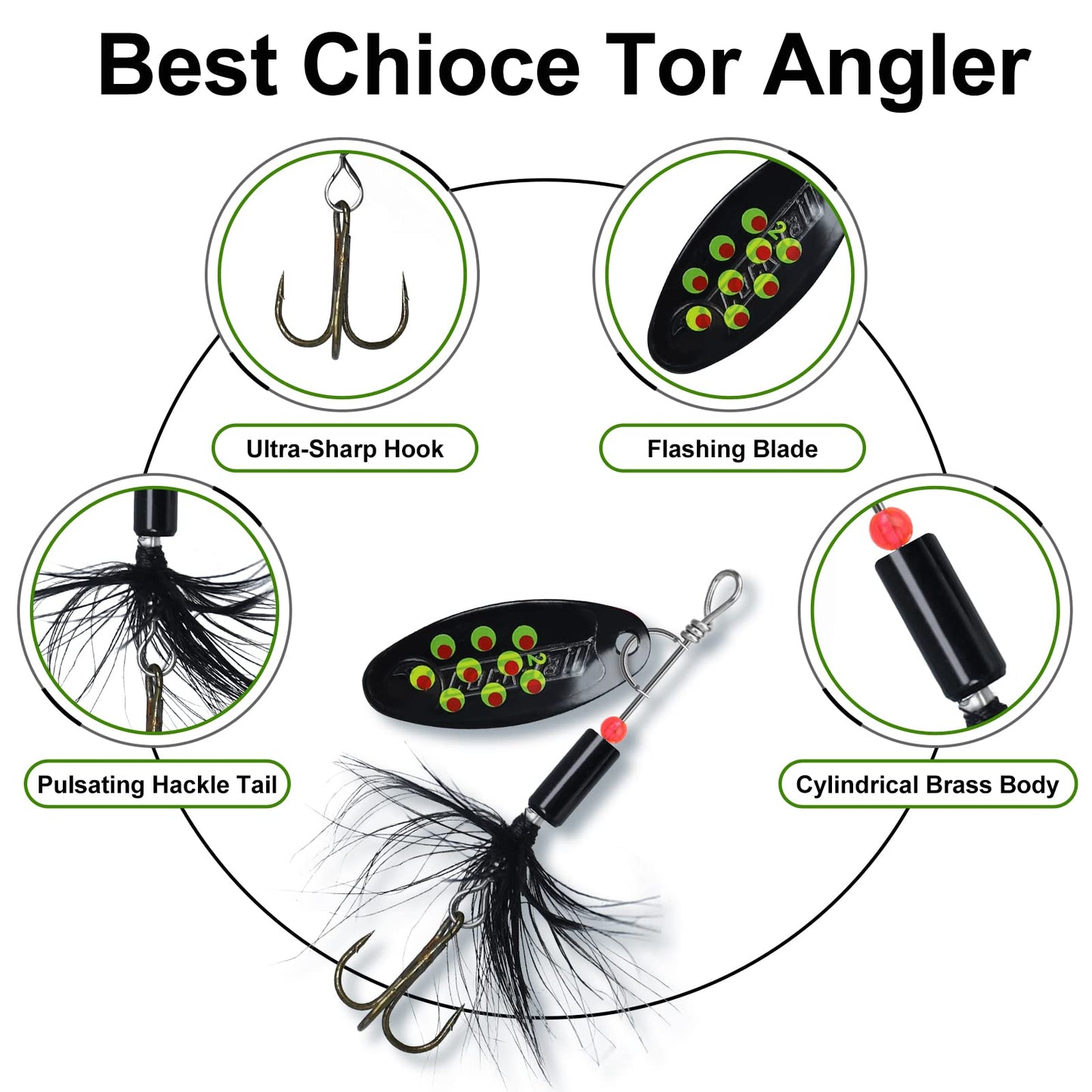 TRUSCEND Swimming or Jigging Fishing Spinners with Two-Way Spinning Spoons System, Rooster Tail Fishing Lures with Flash Copper Body & Blade, Freshwater and Saltwater Blade Bait for Bass Walleye Trout