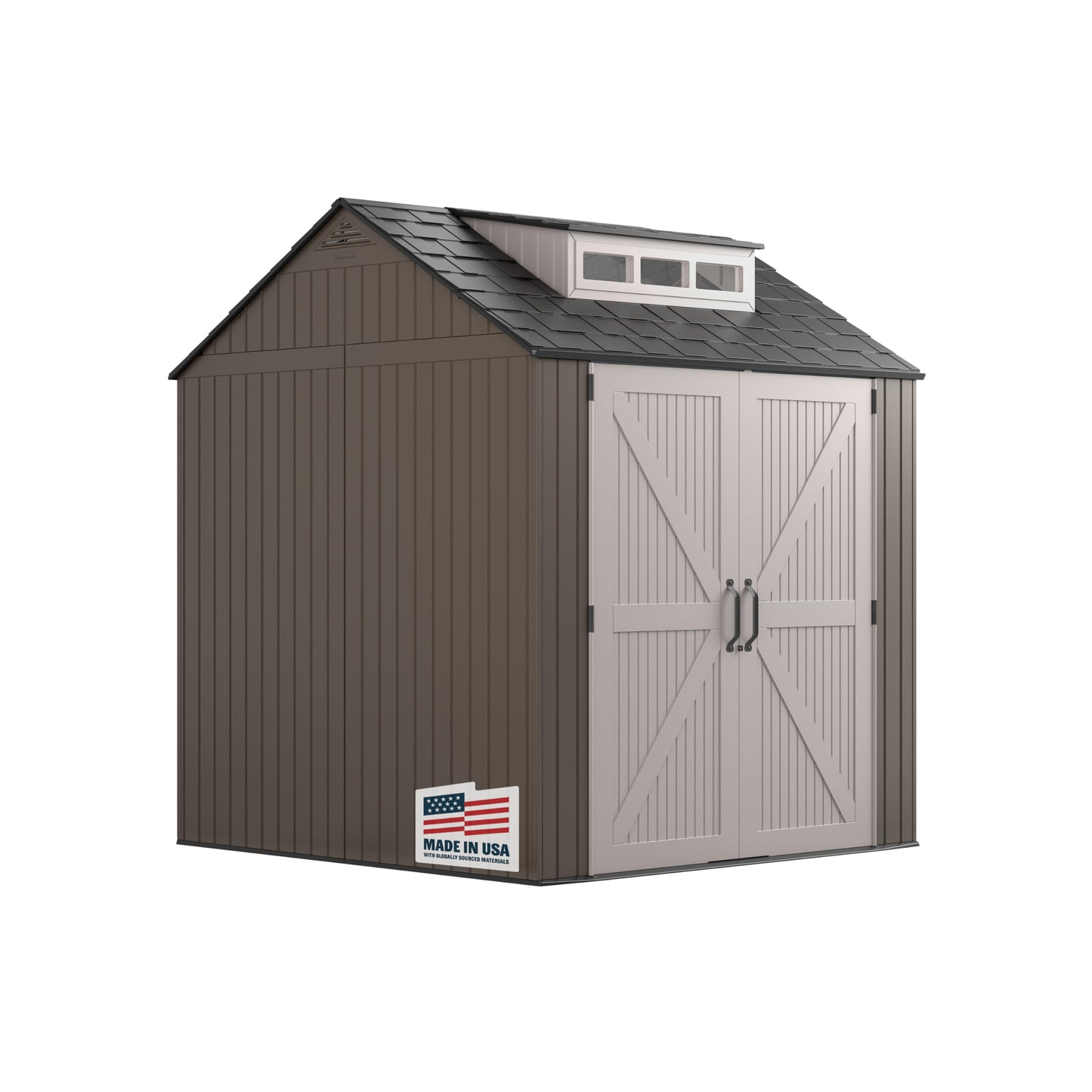 Rubbermaid Extra Large Resin Outdoor Storage Shed With Floor (7 x 10 Ft.), Weather Resistant, Brown, Organization for Home/Lawn Mower/Backyard Equipment/Bike Storage/Pool Supplies