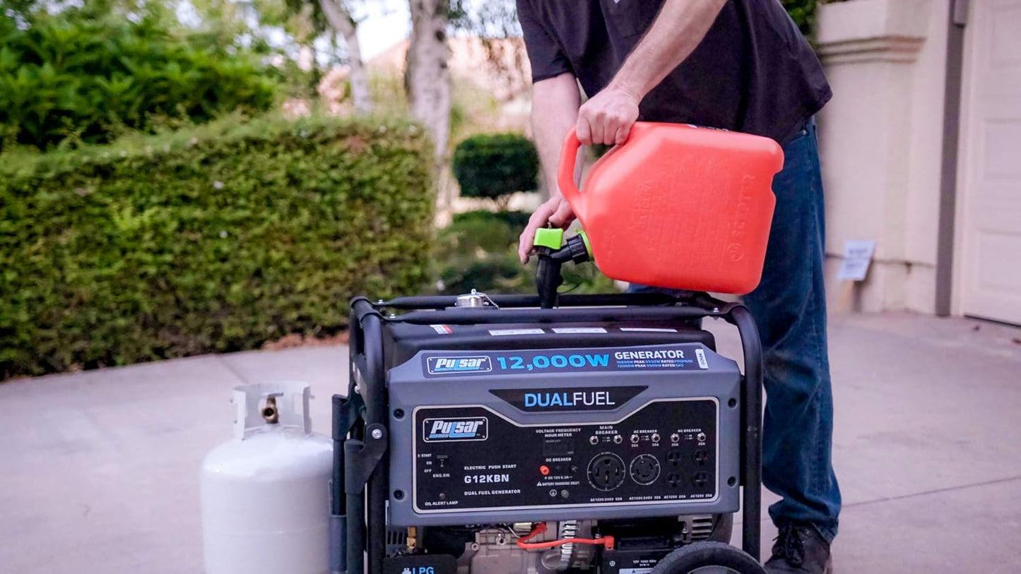 Pulsar G12KBN Heavy Duty Portable Dual Fuel Generator - 9500 Rated Watts & 12000 Peak Watts - Gas & LPG - Electric Start - Transfer Switch & RV Ready - CARB Compliant