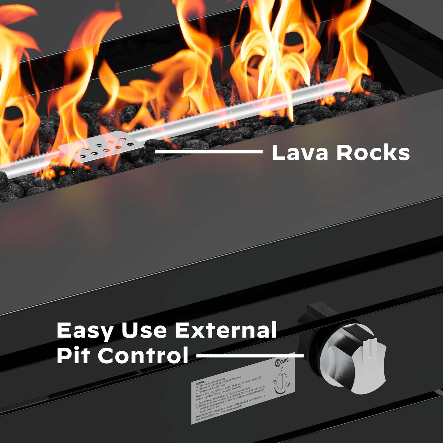 Ciays 28 Inch Propane Fire Pit CSA-Listed Outdoor Fire Pit Table, 50,000 BTU Steel Gas Fire Pits with Lid and Lava Rock, Add Warmth and Ambience to Parties On Patio Deck Garden,Black,CIFPT3-N1