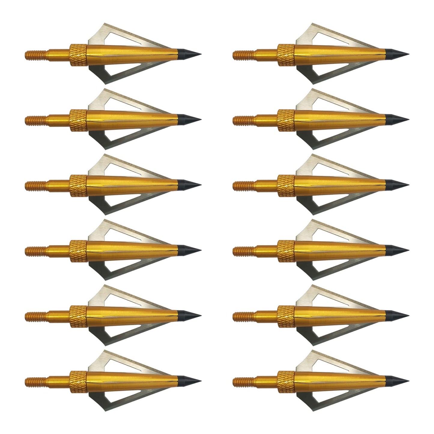 12pcs Archery Broadheads 3 Fixed Steel Blade 125 Grain Hunting Arrowheads Fit for Compound Bow and Crossbow with One Black Plastic Portable Broadheads Case