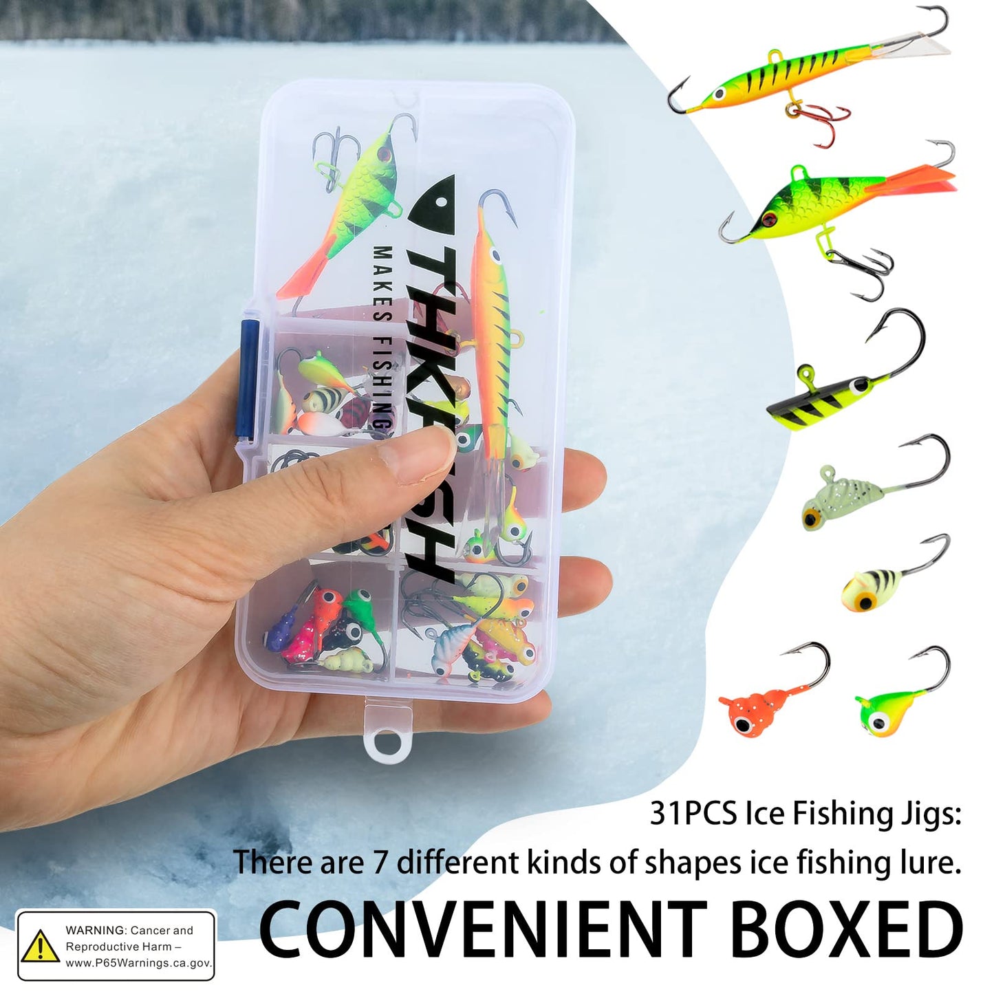THKFISH Ice Fishing Jigs Kit Ice Fishing Lures for Walleye Perch Jigs Heads for Ice Fishing Tackle Panfish Crappie Jigs 50PCS/31PCS