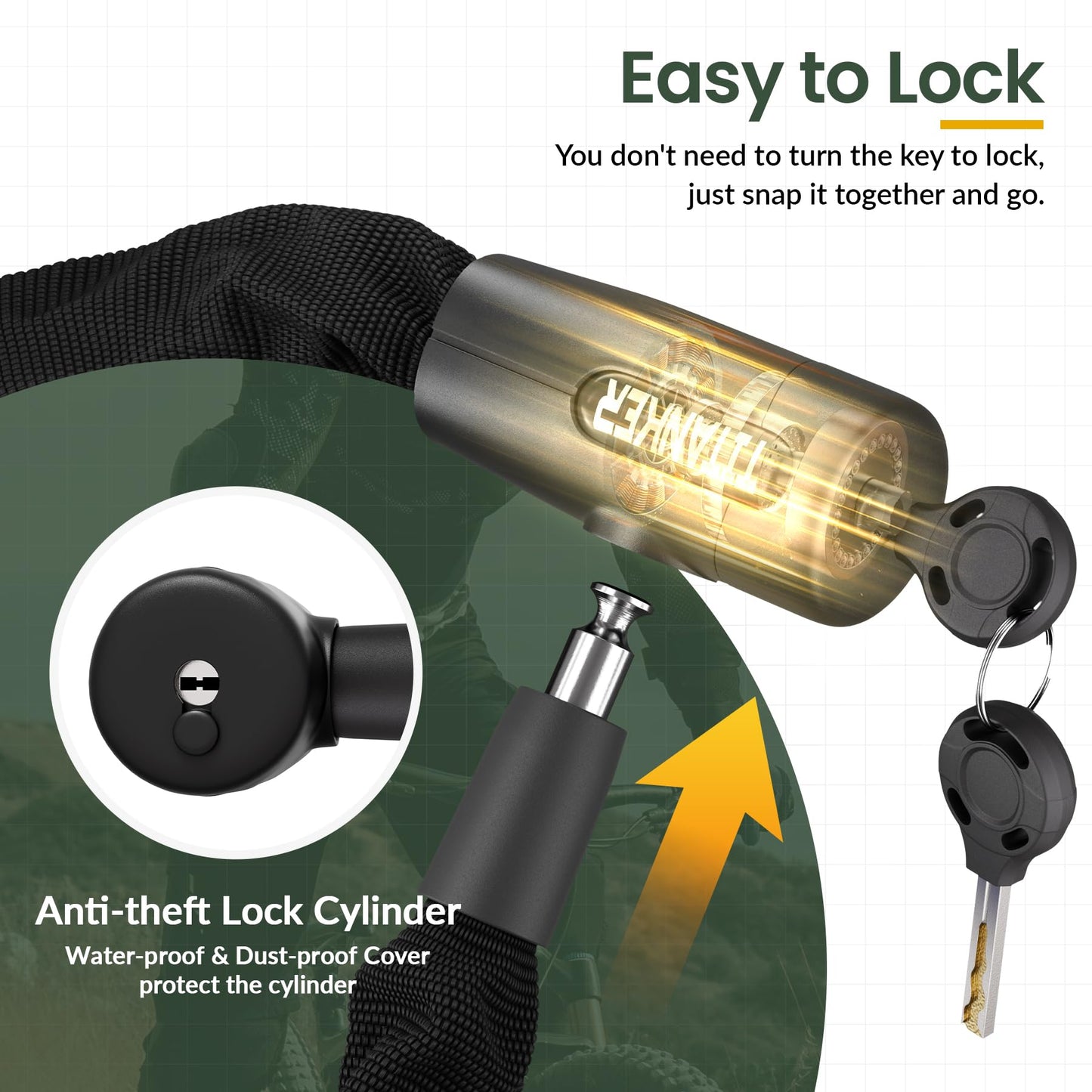 Titanker Bike Chain Lock with Keys, 3.3 Feet Security Heavy Duty Anti-Theft Bicycle Chain Locks for Bike, Motorcycle, Bicycle, Door, Gate, Fence, Grill (6mm, 8mm, 10mm Thick Chain)