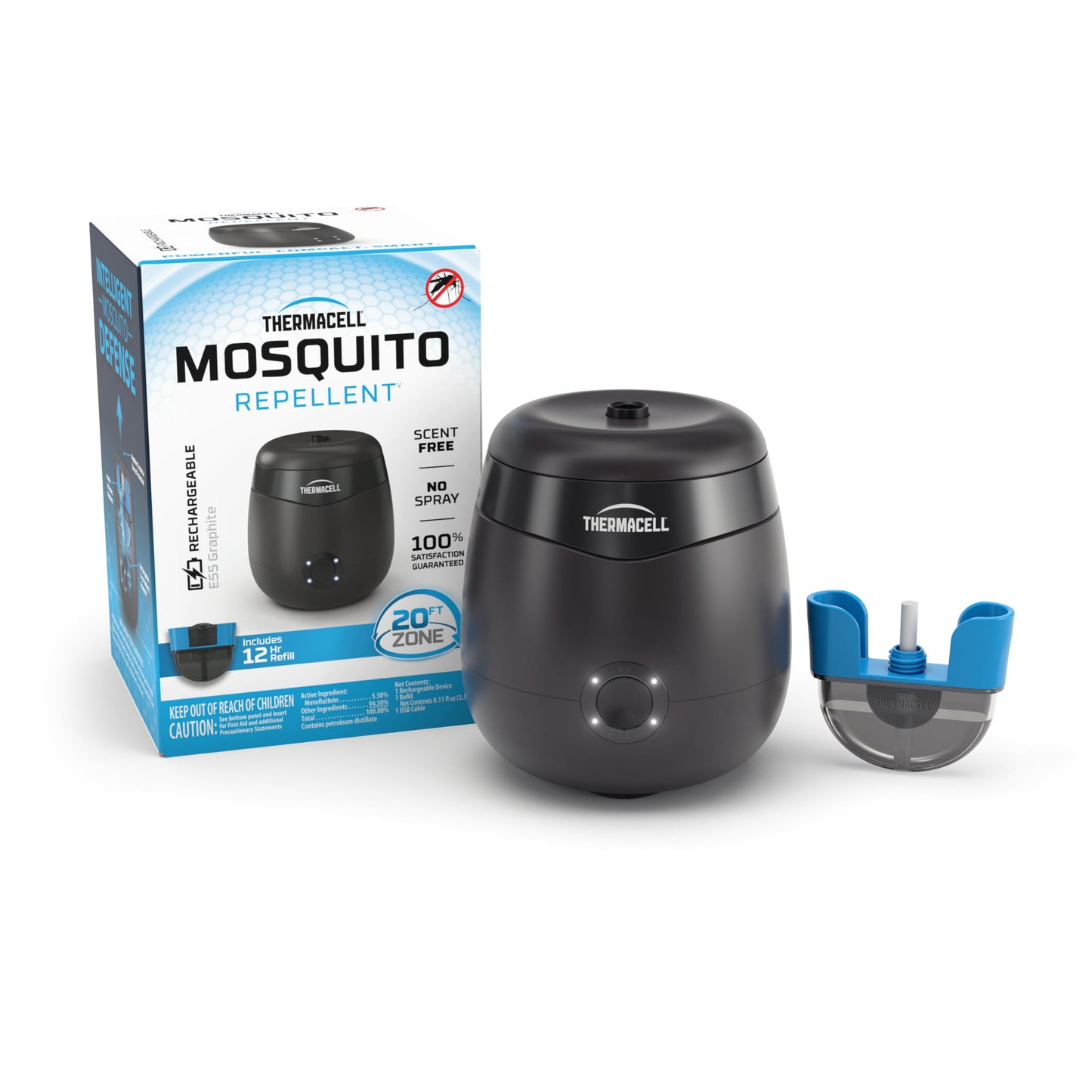 Thermacell Mosquito Repellent E-Series Rechargeable Repeller; Patio Shield 20’ Mosquito Protection Zone; Includes 12-Hr Repellent Refill; No Flame or Scent; Bug Spray and Bug Zapper Alternative