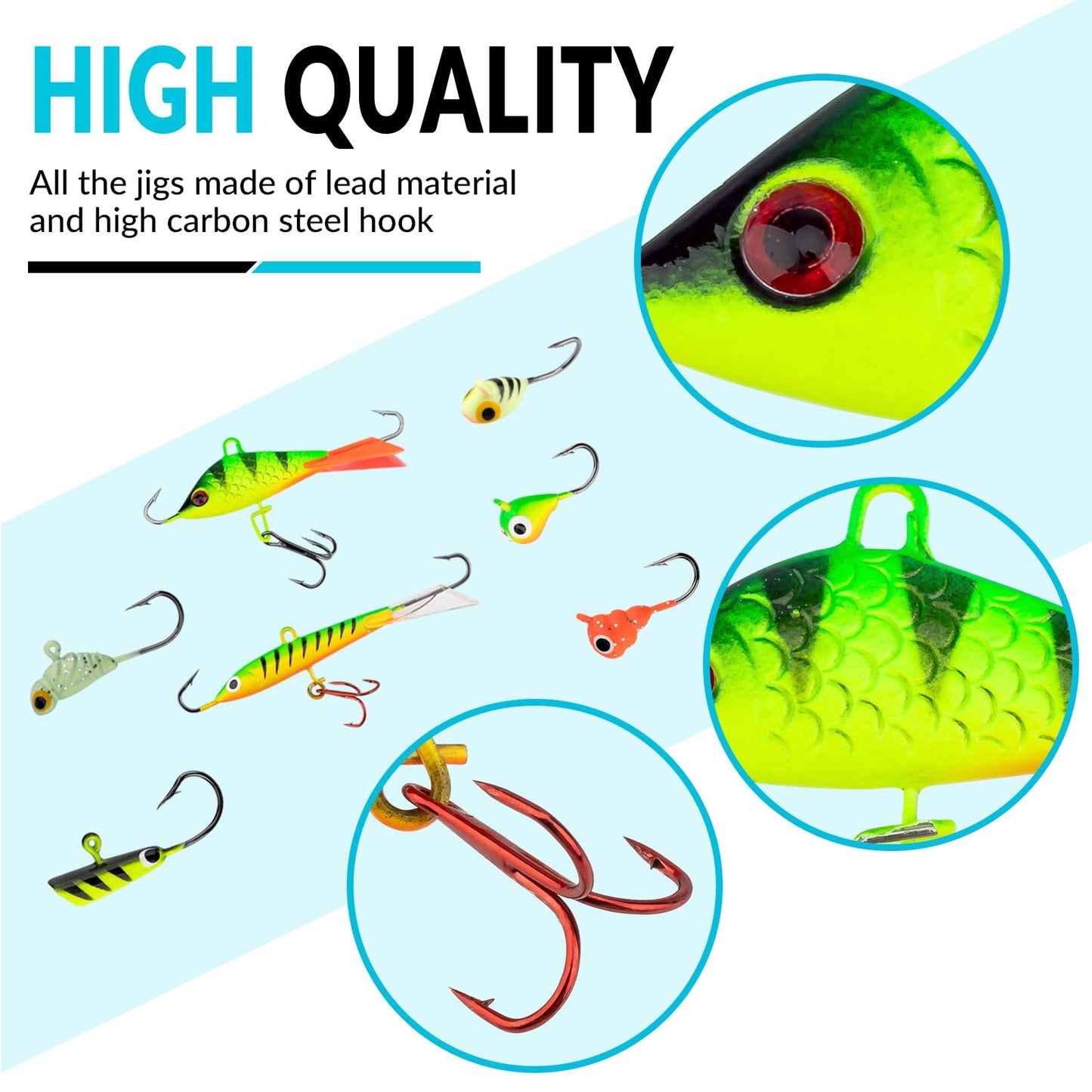 THKFISH Ice Fishing Jigs Kit Ice Fishing Lures for Walleye Perch Jigs Heads for Ice Fishing Tackle Panfish Crappie Jigs 50PCS/31PCS