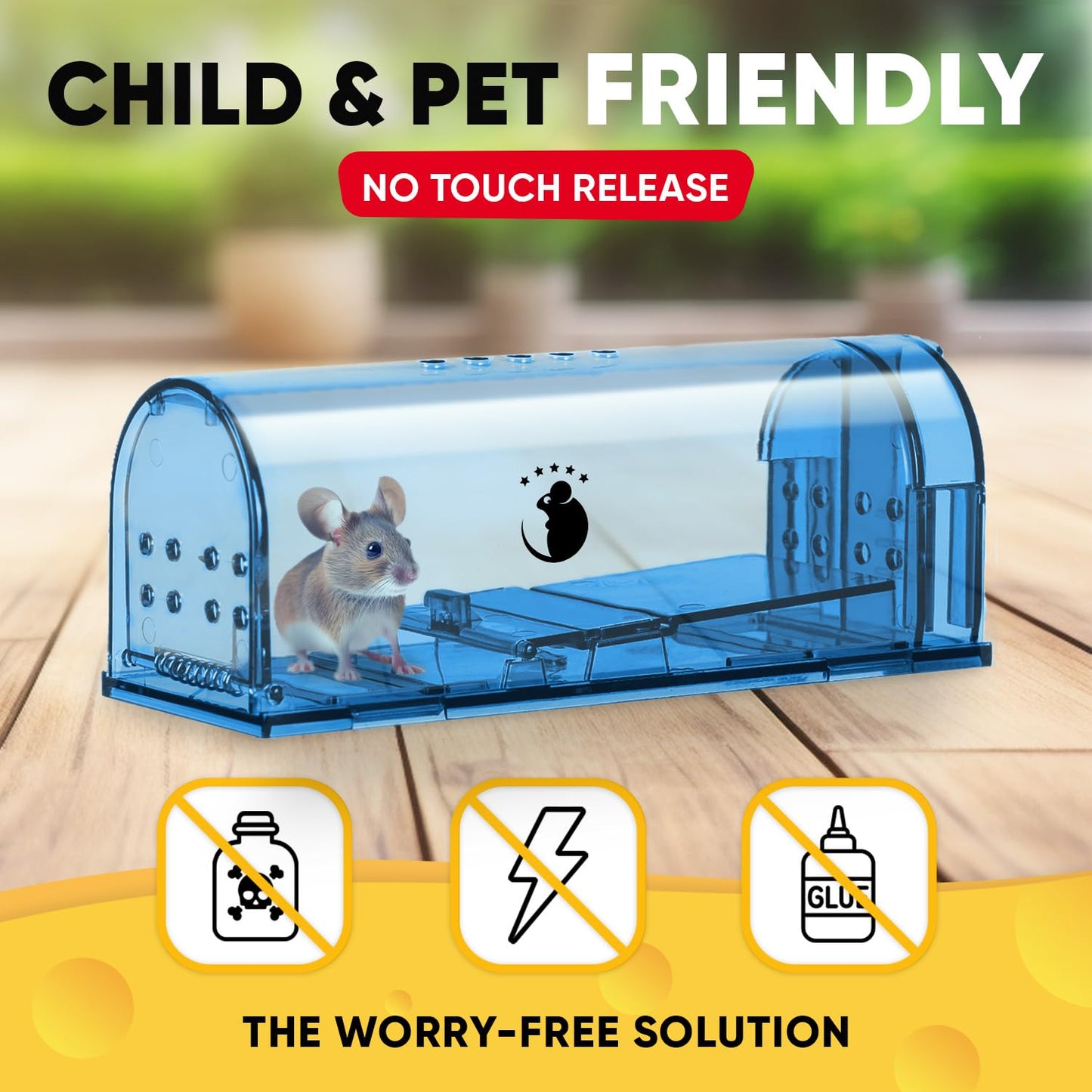 Motel Mouse Humane No Kill Live Catch and Release Mouse Traps, Reusable with Cleaning Brush - 4 Pack