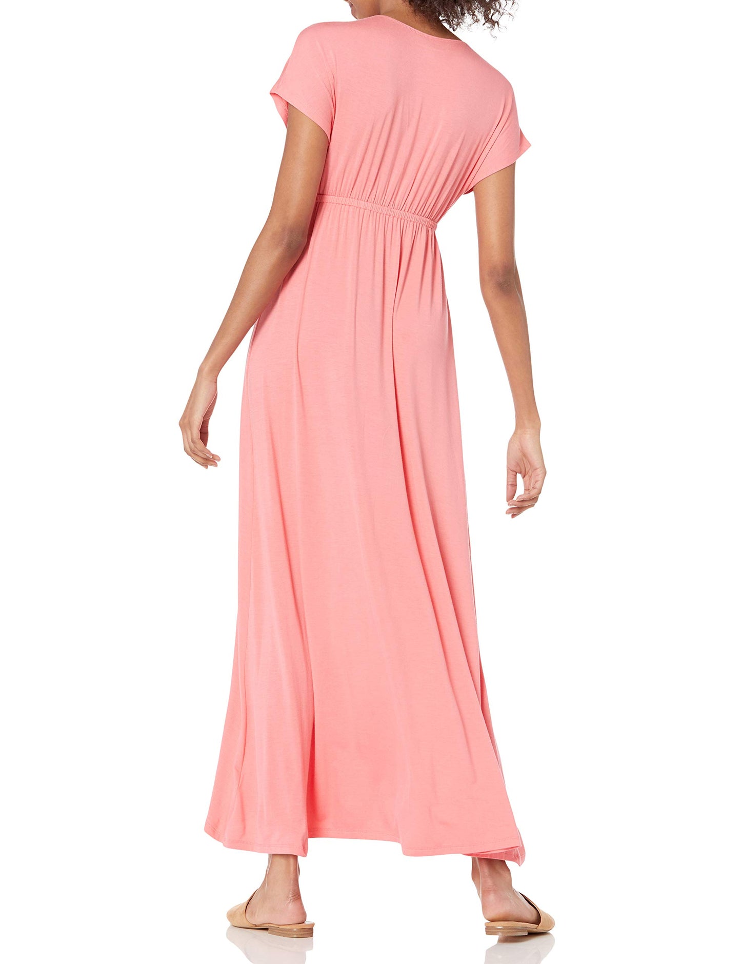 Amazon Essentials Women's V Neck Short Sleeve Waisted Maxi Dress (Available in Plus Size)