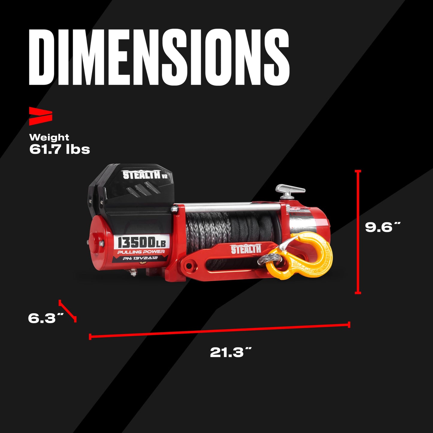 Stealth Winches 13500lb Truck Winch 12V Electric Winch with 2 Wireless remotes and Steel Rope, Perfect for SUV Towing Trailer Winch, Hook, Weatherproof, with Roller Fairlead, Heavy Duty