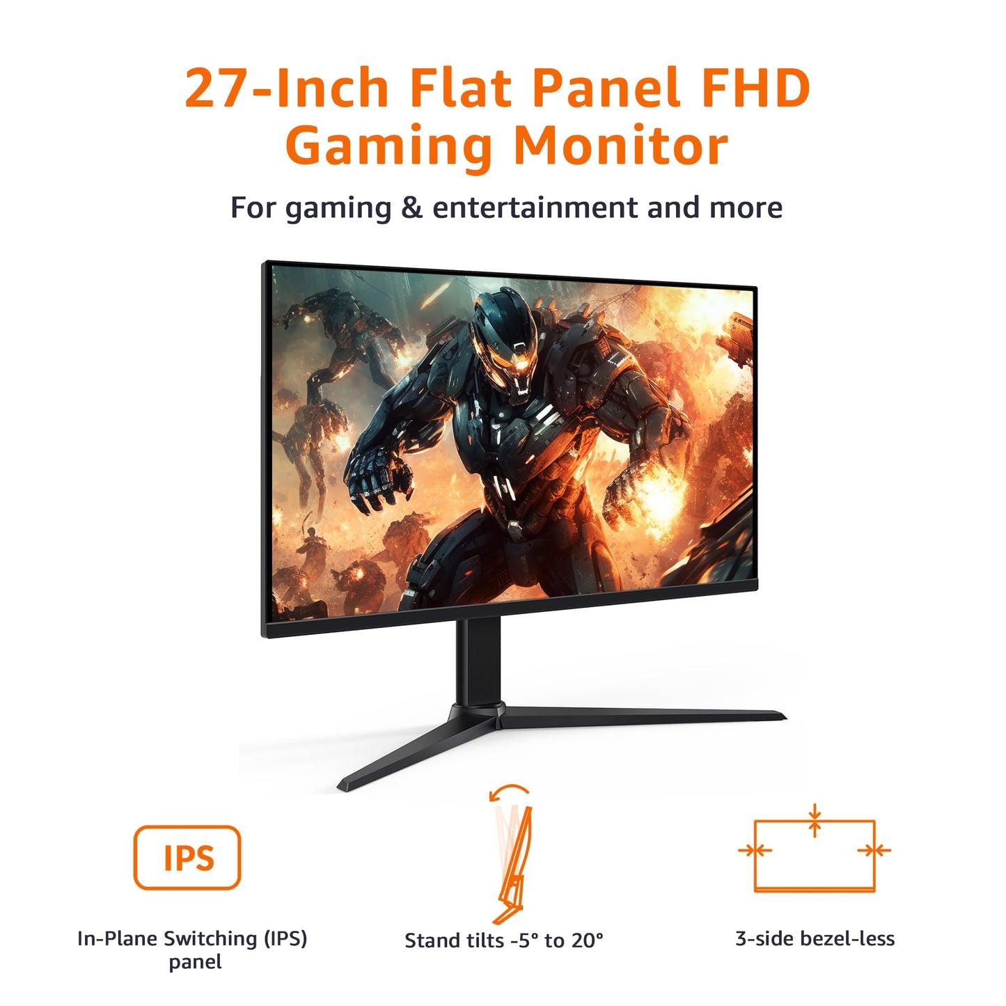 Amazon Basics 27 inch Gaming Monitor, FHD 1080P, 165Hz, VESA Compatible, Adaptive sync, 1ms Response, Black