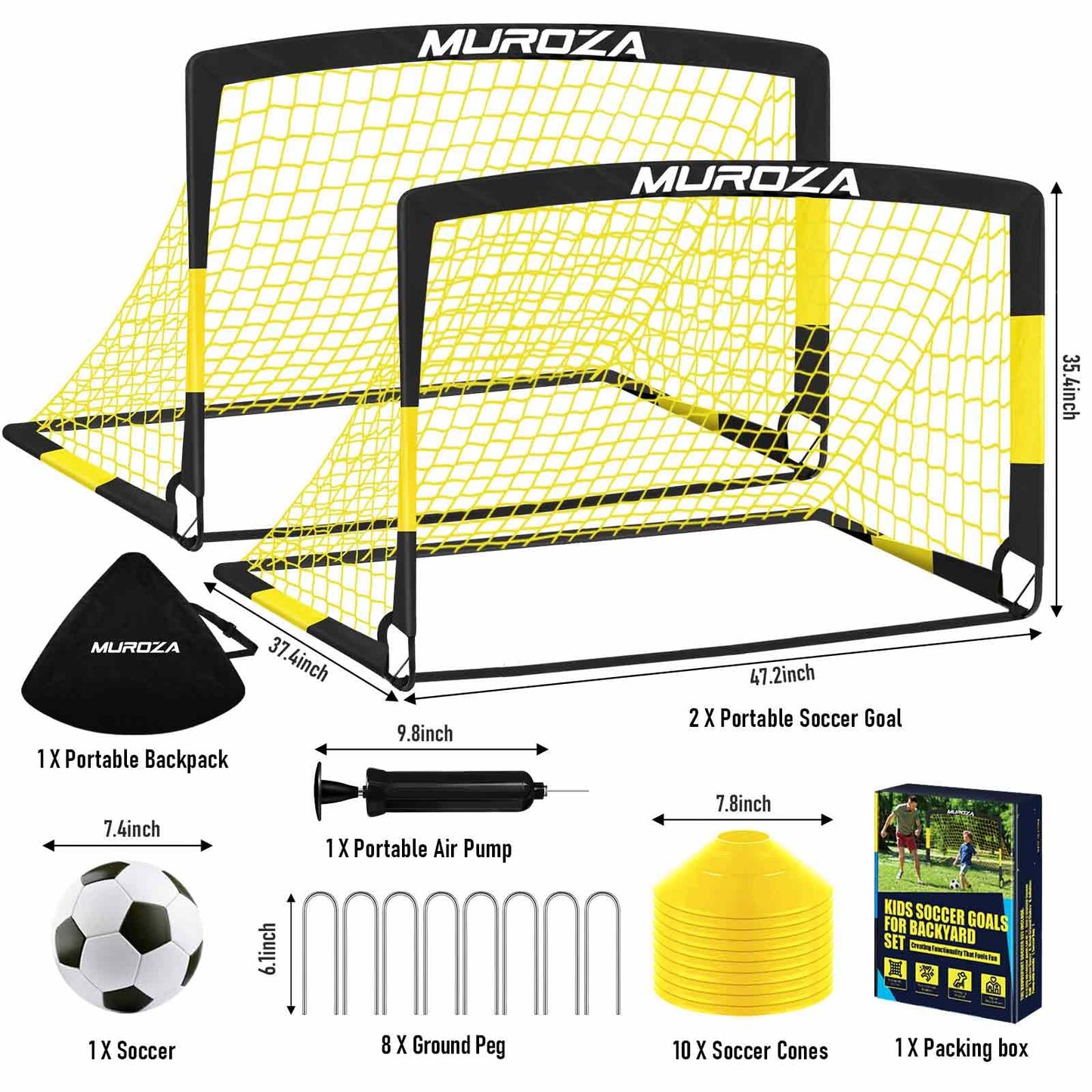 Soccer Goal, Kids Soccer Goals for Backyard Set, 2 Pack of 4x3 ft Portable Pop Up Soccer Net with Soccer Ball, Cones, Complete Training Equipment for Youth, Toddler Outdoor Sports Games