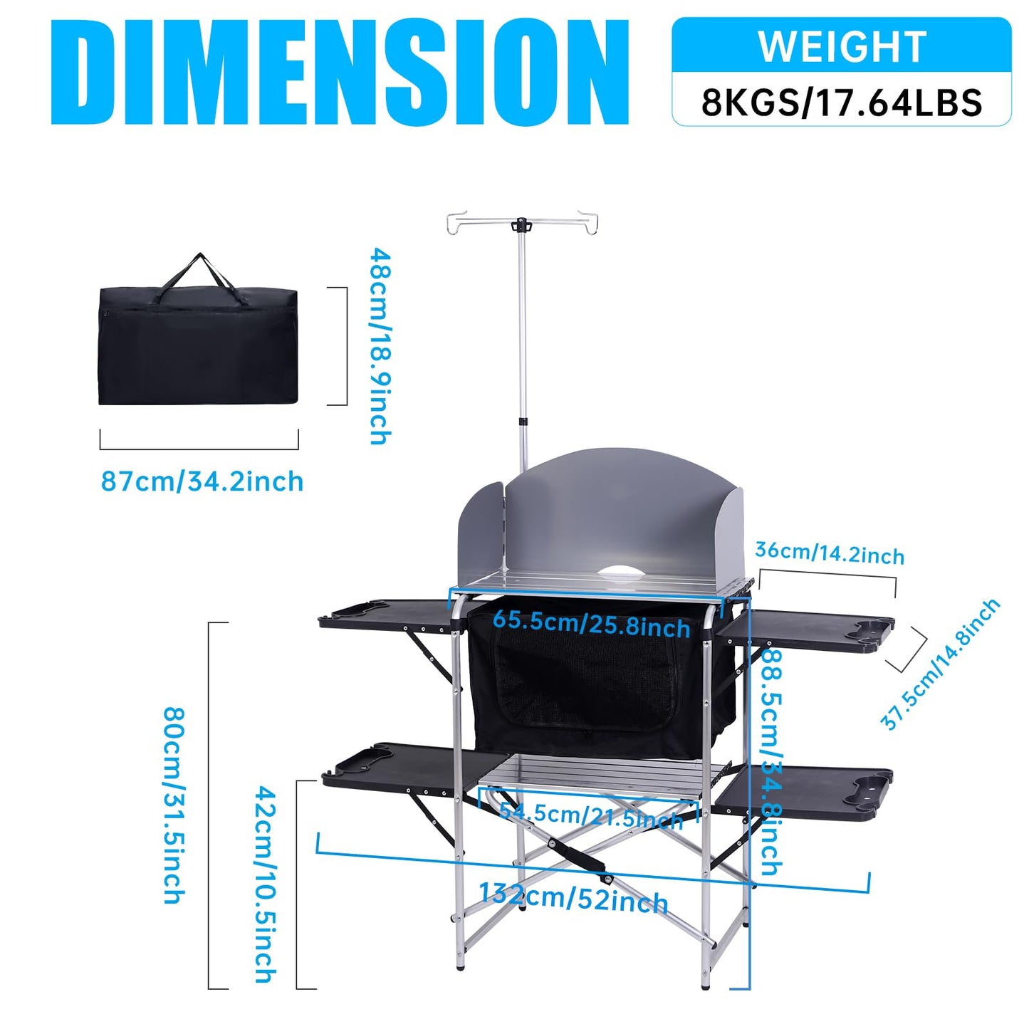 Nice C Camping Kitchen Station, Camping Table, Picnic Table, Grill Table, Folding Table, Upgrade Light Stand and Windshield Cooking Station & Organizers, Carry Bag for Beach, Picnic (Black)