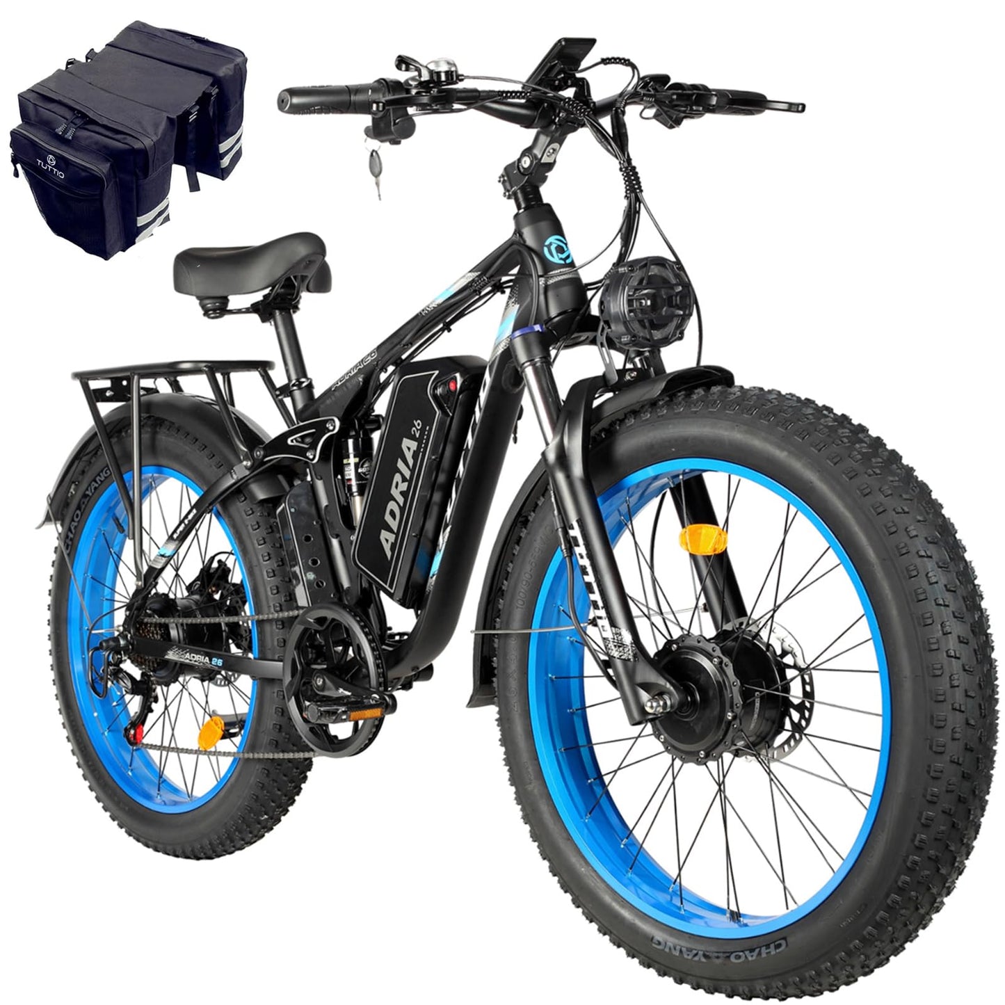 Peak 5000W-Electric-Bike for Adults-Men, Dual-Motor-Ebike 40-46MPH-Hunting-Ebike, 52V 30AH Long Range Dirtbike, 26" Fat-Tire-Electric-Bicycle, Full Suspension Mountain Bike for Off-Road Snow Sand