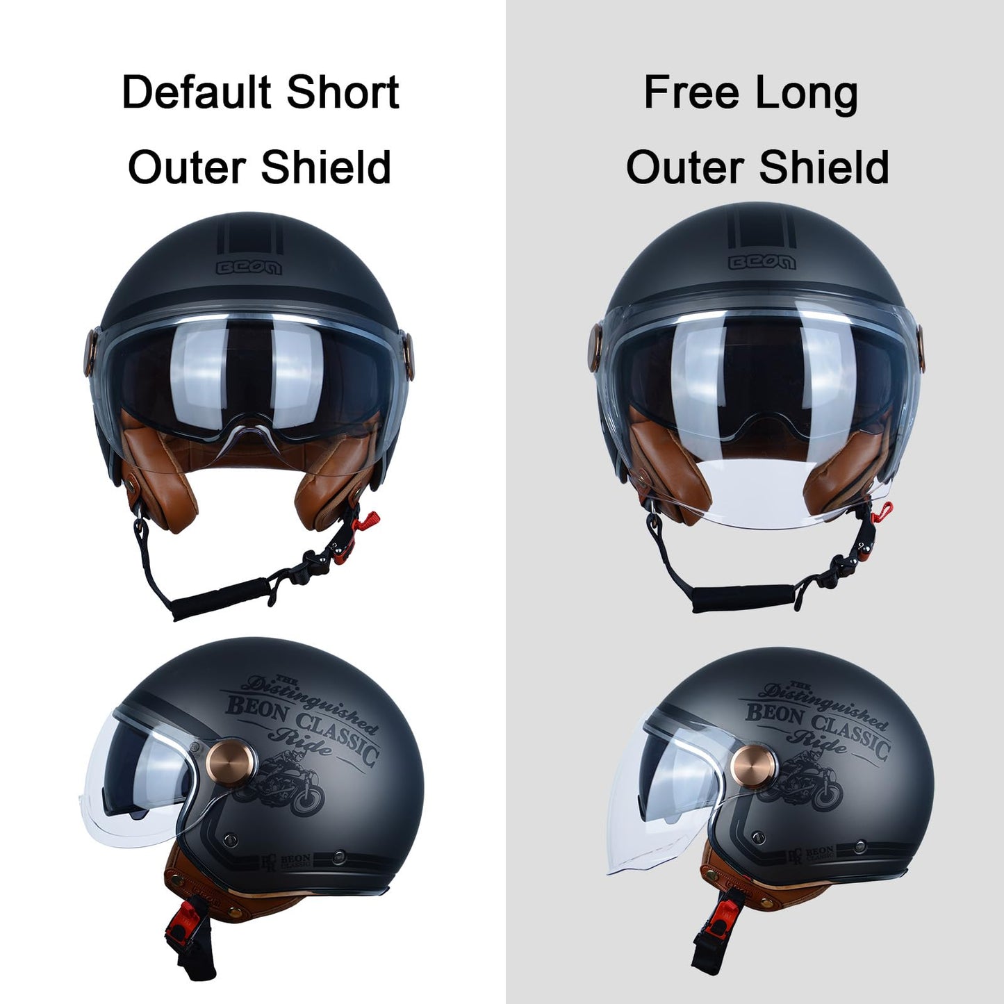 Open Face Motorcycle Helmet for Adults, DOT Approved,3/4 Retro Vespa Helmet, Dual Visors Men's and Women's Motorbike Casco for Moped Cruiser Bobber and Chopper