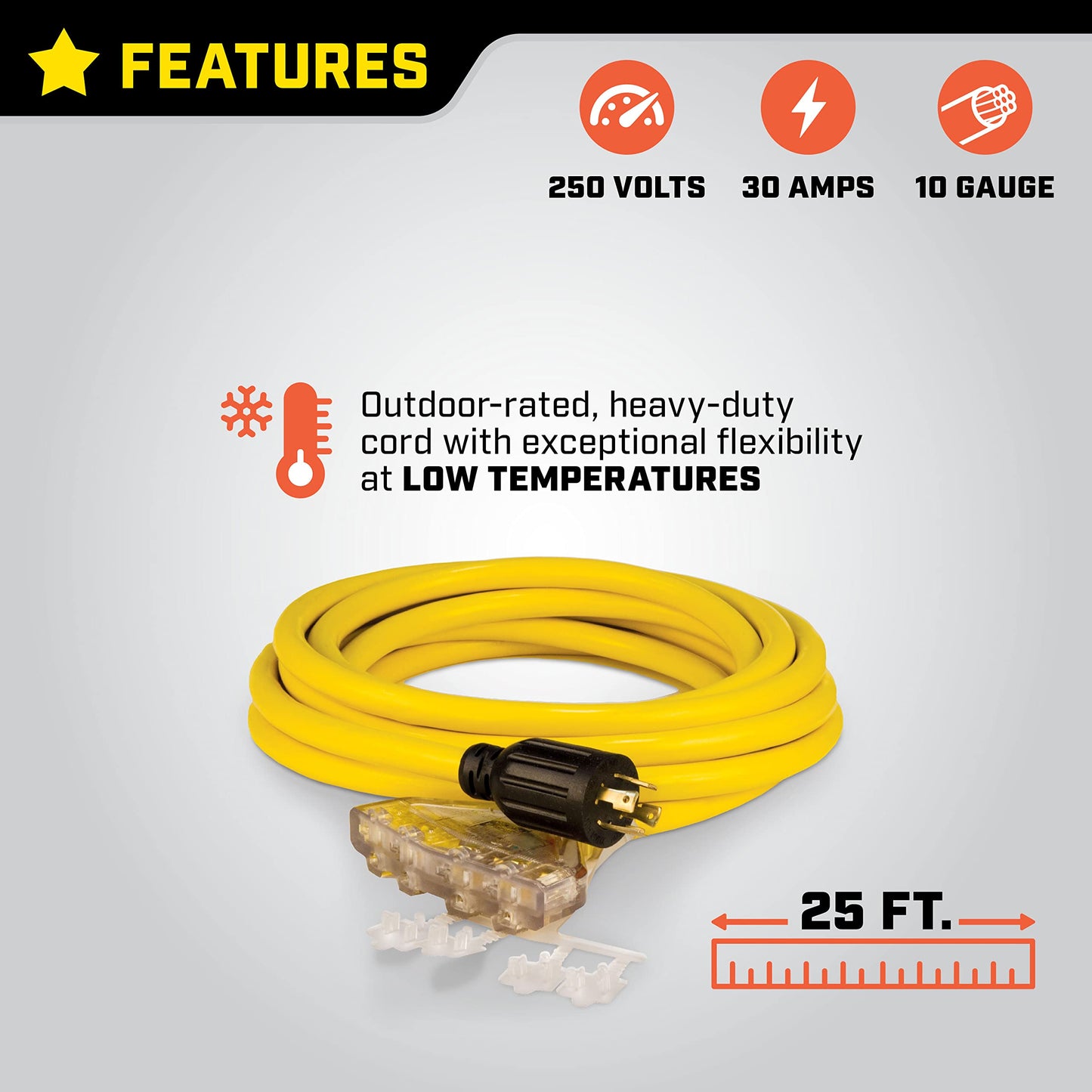 Champion Power Equipment 25-Foot 30-Amp 125/250-Volt Fan-Style Generator Extension Cord (L14-30P to four 5-20R)